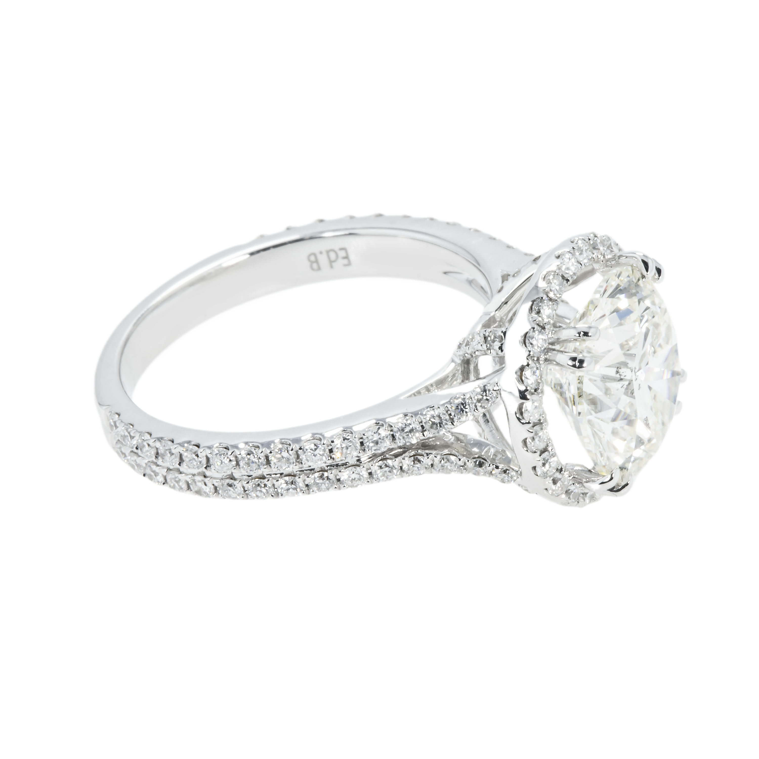 18K White Gold 3.28Ct Round Cut Diamond Engagement Ring W/ Halo 4.08Ctw Bridal