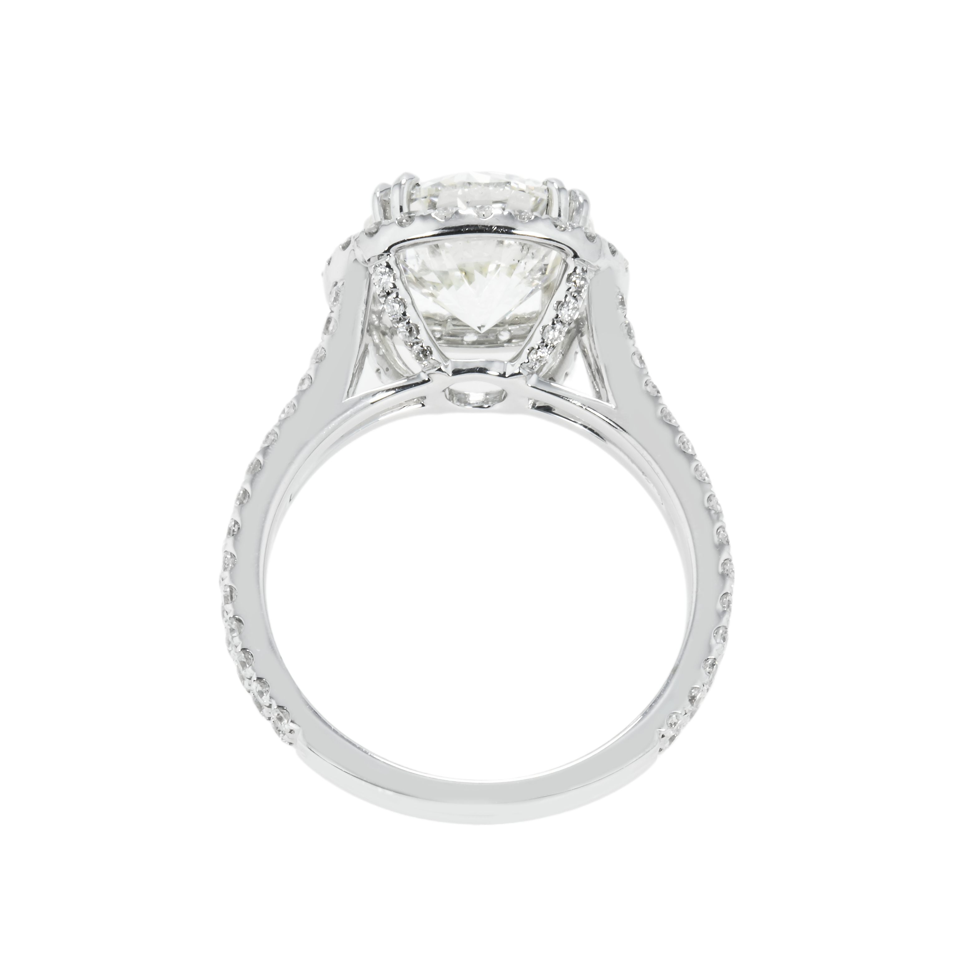 18K White Gold 3.28Ct Round Cut Diamond Engagement Ring W/ Halo 4.08Ctw Bridal