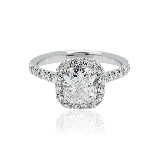 GIA Platinum 2.01ct Cushion Cut Diamond Engagement Ring W/ Halo 2.86ctw