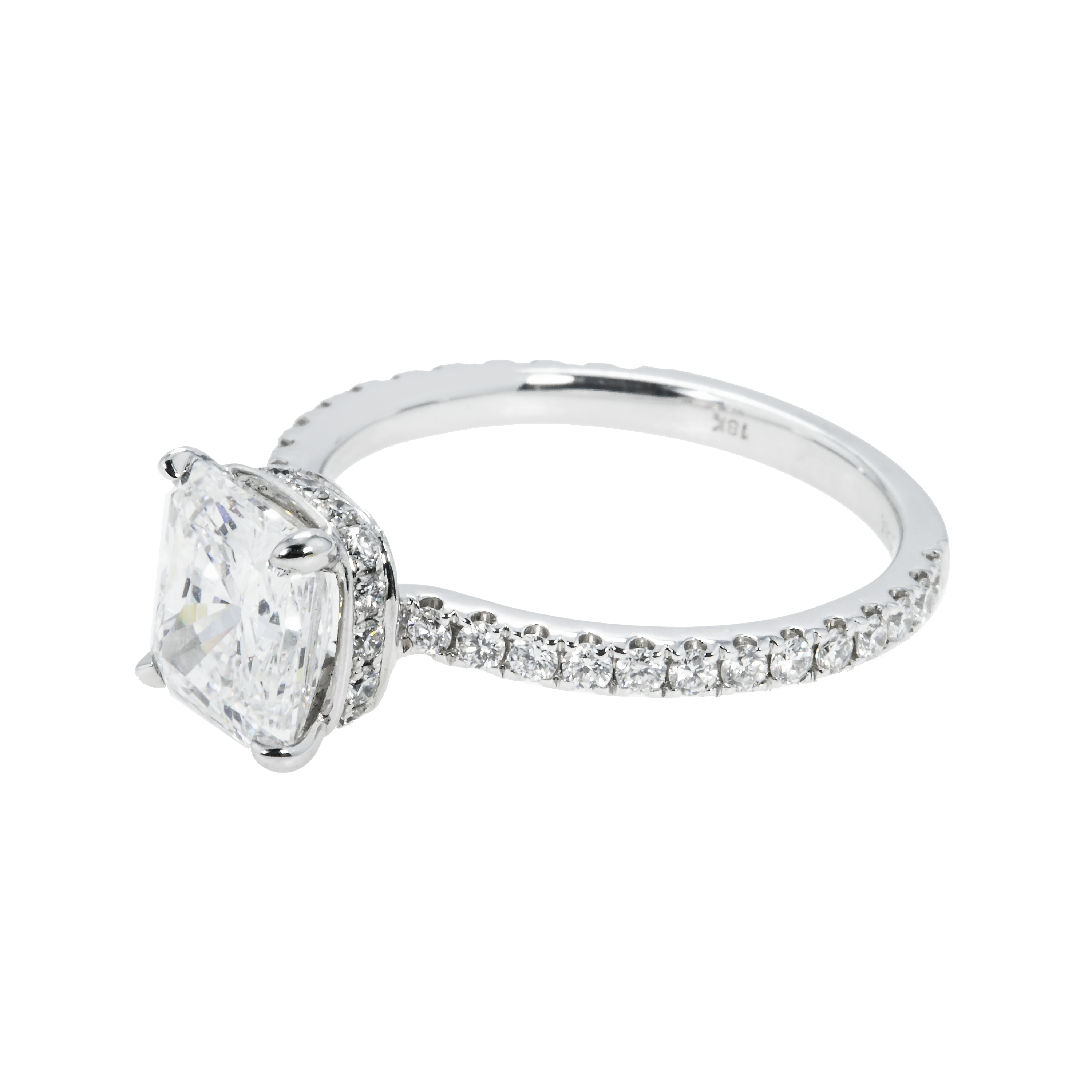 Gia 18K White Gold 2.08Ct Cushion Cut Diamond Engagement Ring 2.62Ctw Bridal