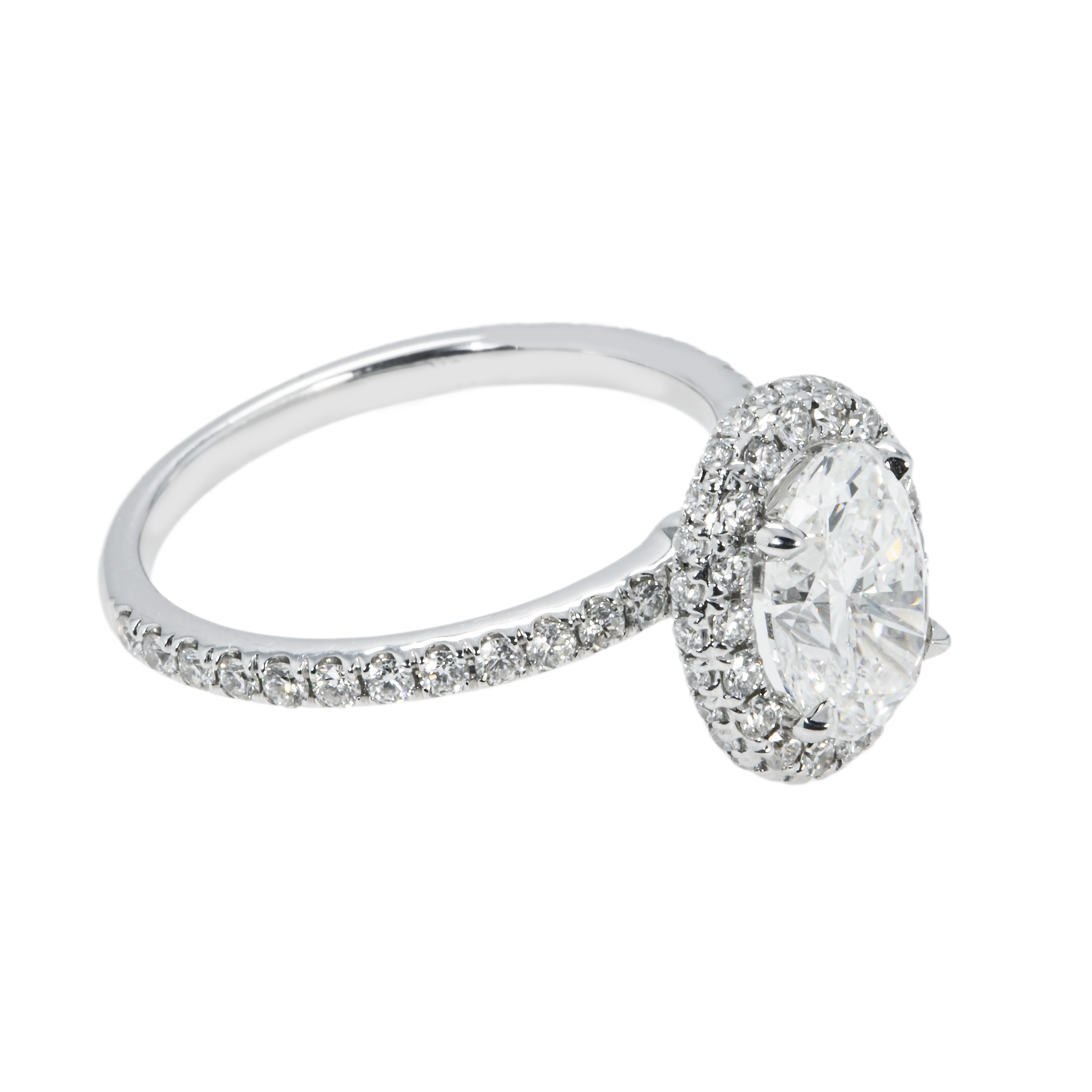 Gia 18K White Gold 1.55Ct Oval Cut Diamond Engagement Ring W/ Halo 2.27Ctw Bridal