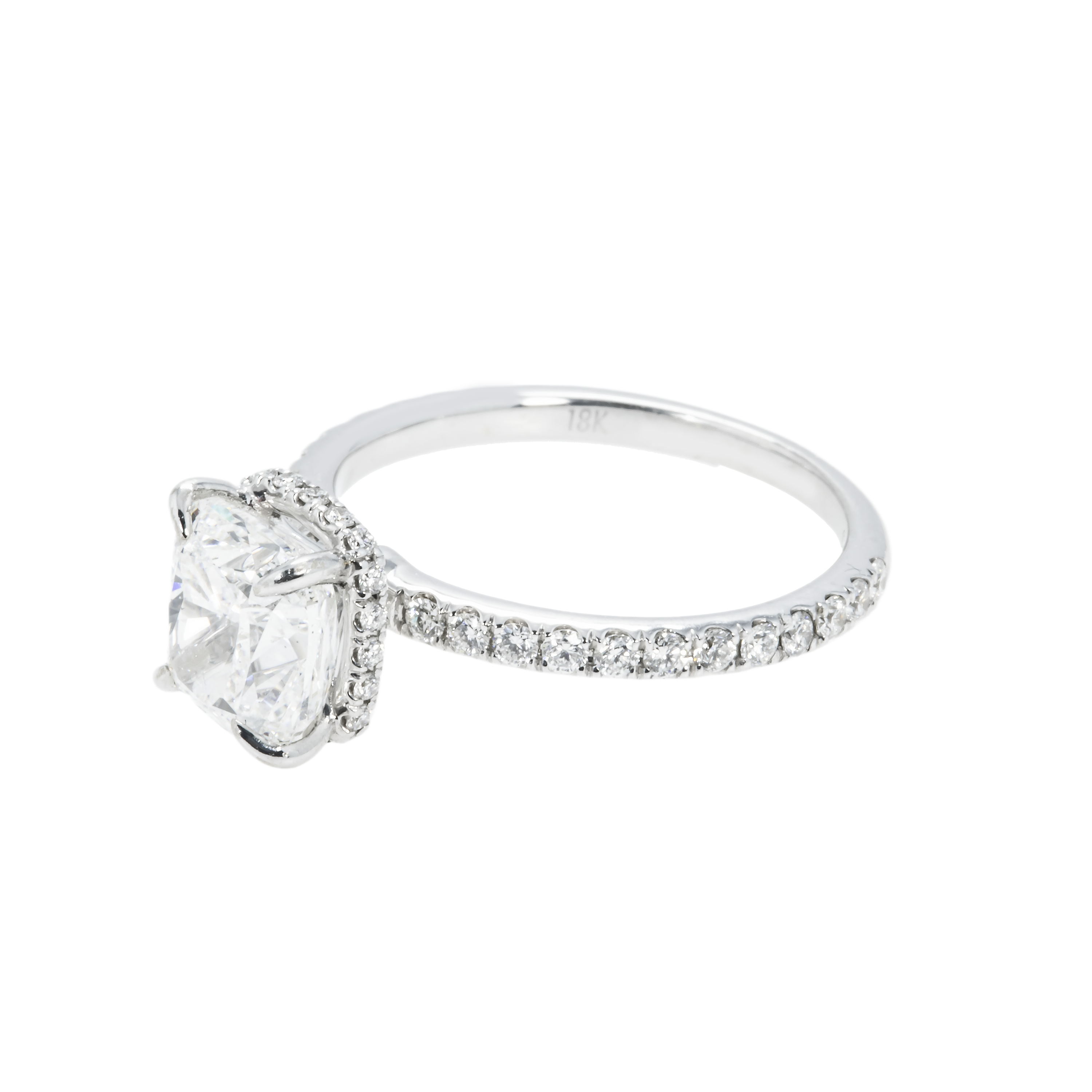 Gia 18K White Gold 2.01Ct Cushion Cut Diamond Engagement Ring 2.43Ctw Bridal