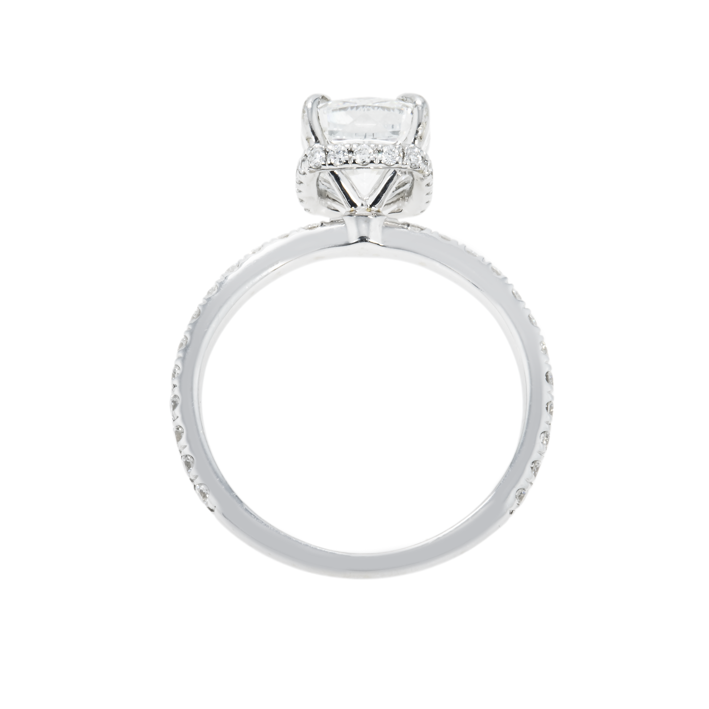 Gia 18K White Gold 2.01Ct Cushion Cut Diamond Engagement Ring 2.43Ctw Bridal