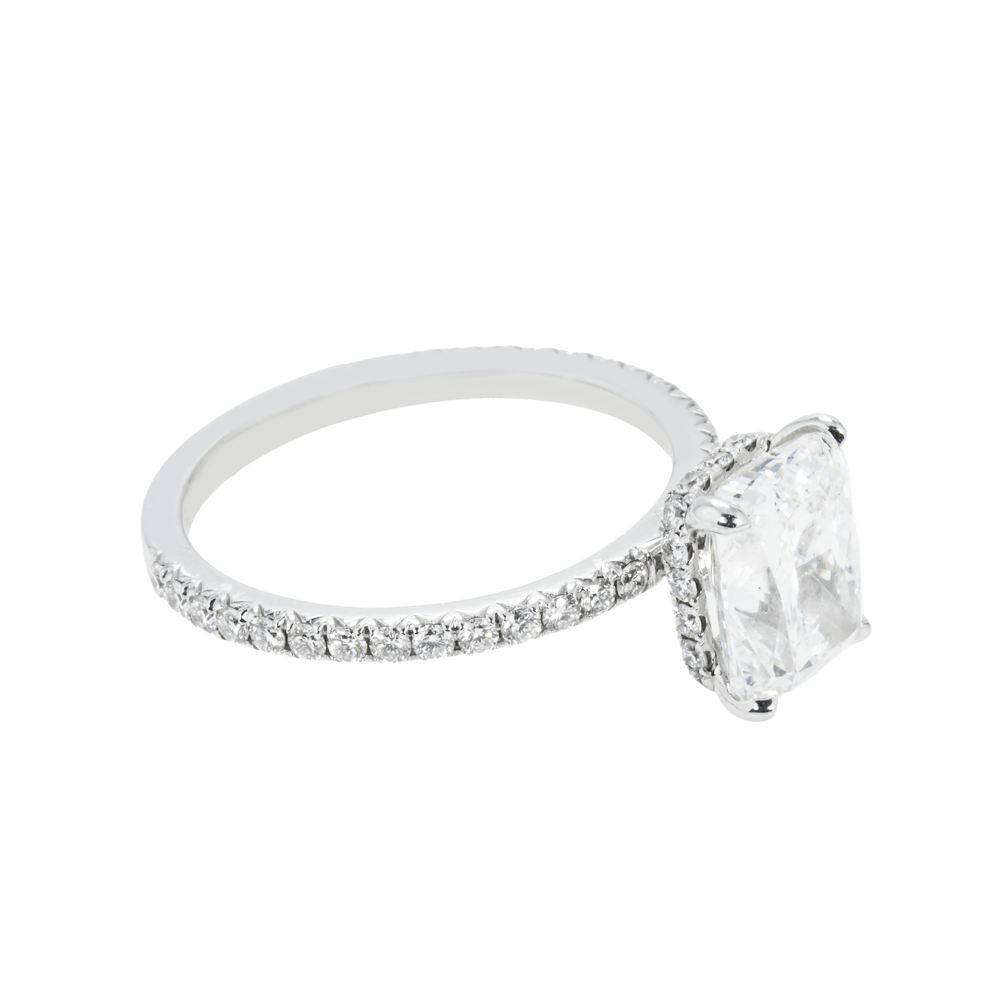 GIA 18K White Gold 3.01ct Cushion Cut Diamond Engagement Ring 3.55ctw