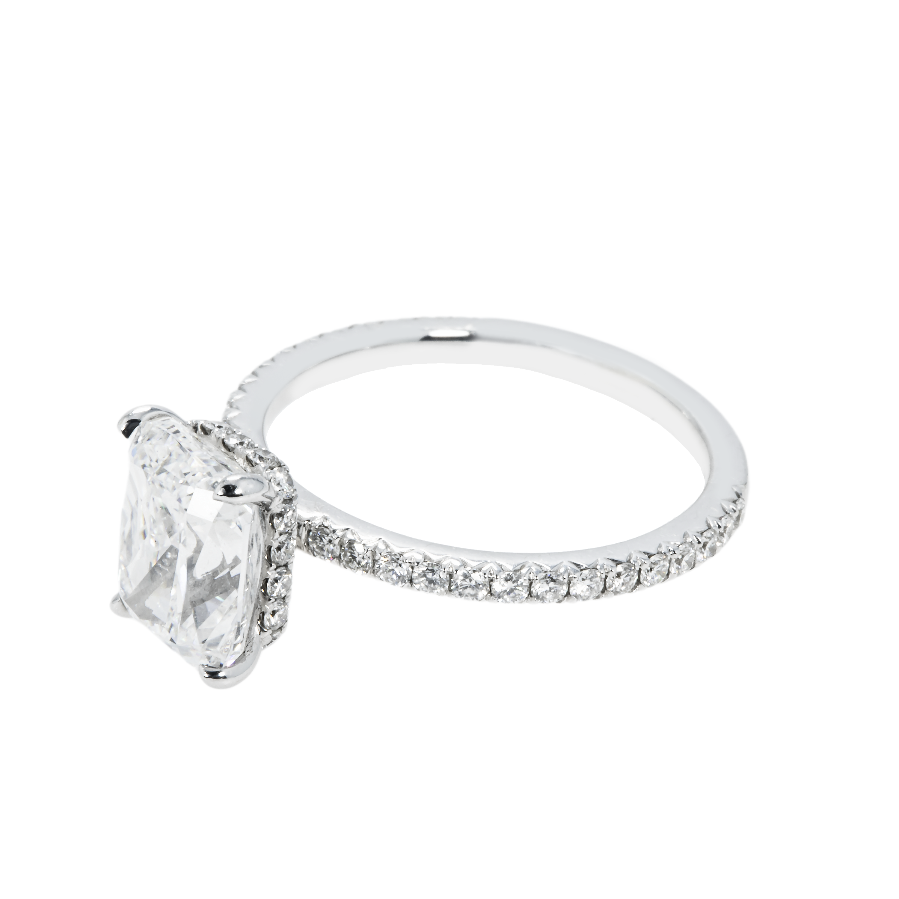 Gia 18K White Gold 3.01Ct Cushion Cut Diamond Engagement Ring 3.55Ctw Bridal