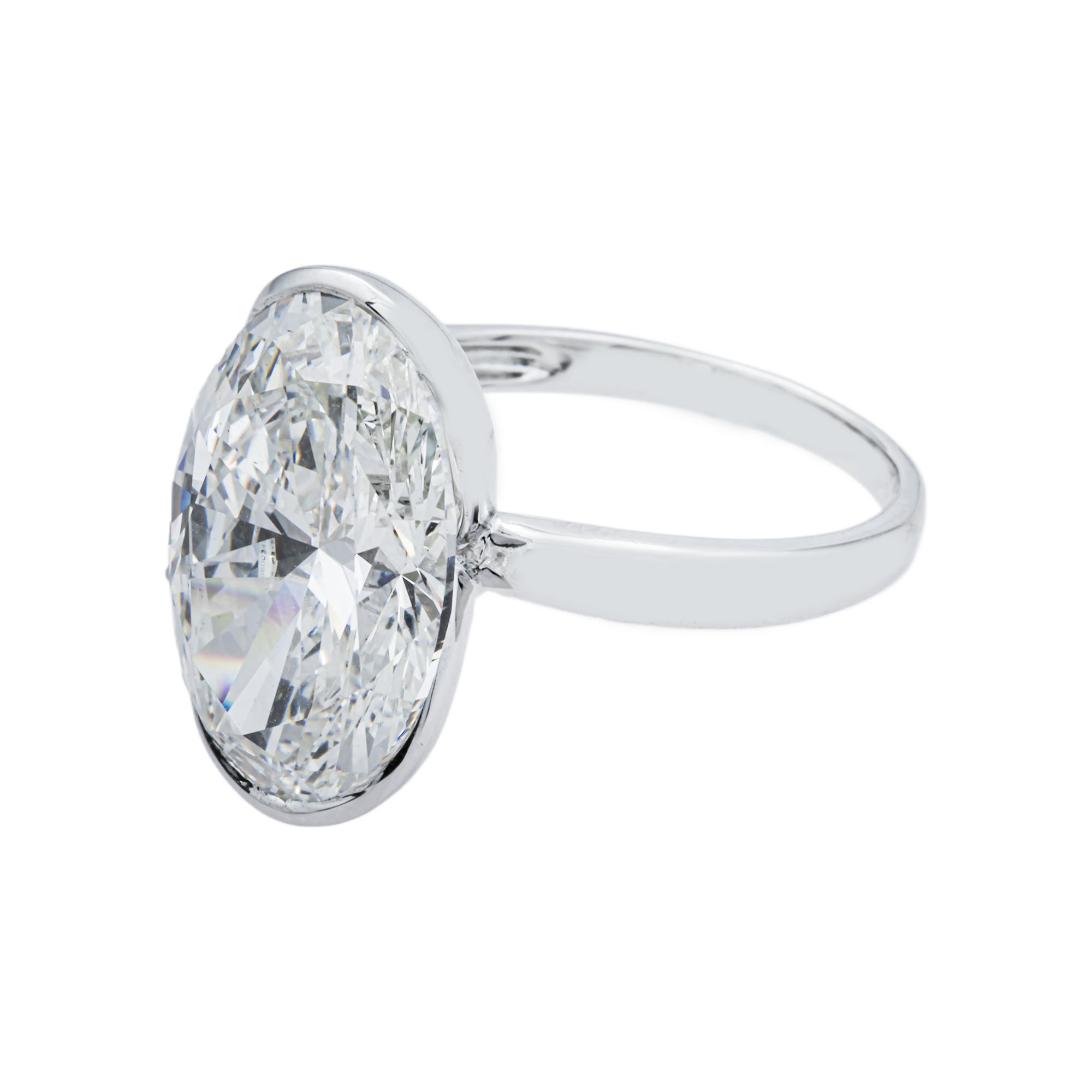 18K White Gold Bezel Set Oval Engagement Ring 7.91ctw