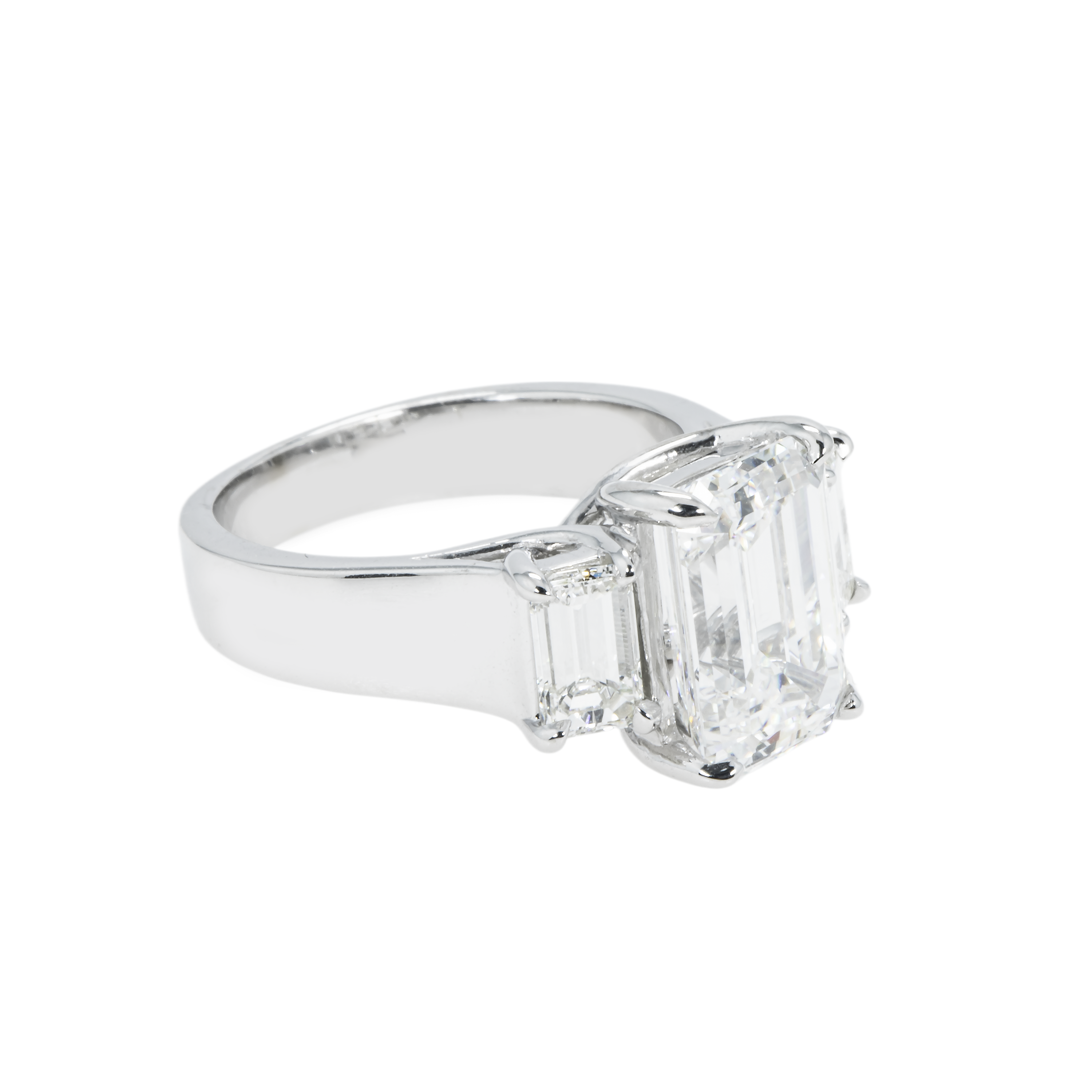 Gia 18K White Gold 4.02Ct Emerald Cut Diamond Engagement Ring 5.10Ctw Bridal