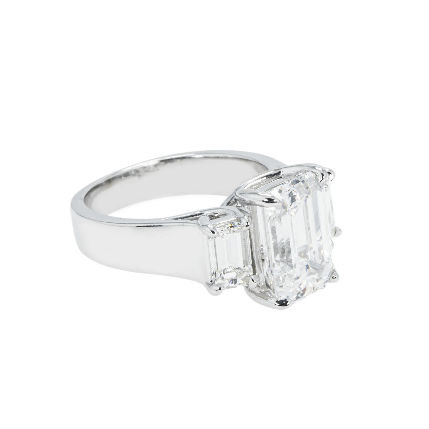 GIA 18K White Gold 4.02ct Emerald Cut Diamond Engagement Ring 5.10ctw