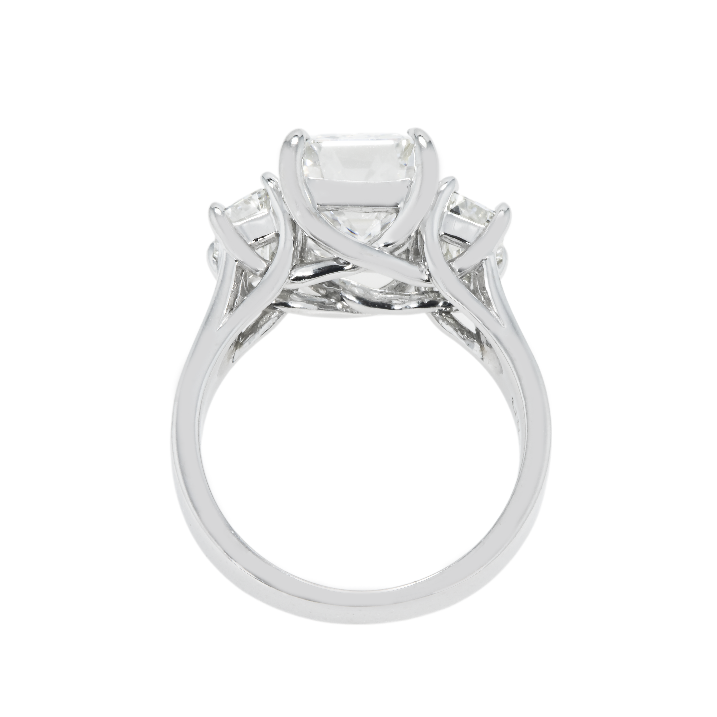 Gia 18K White Gold 4.02Ct Emerald Cut Diamond Engagement Ring 5.10Ctw Bridal