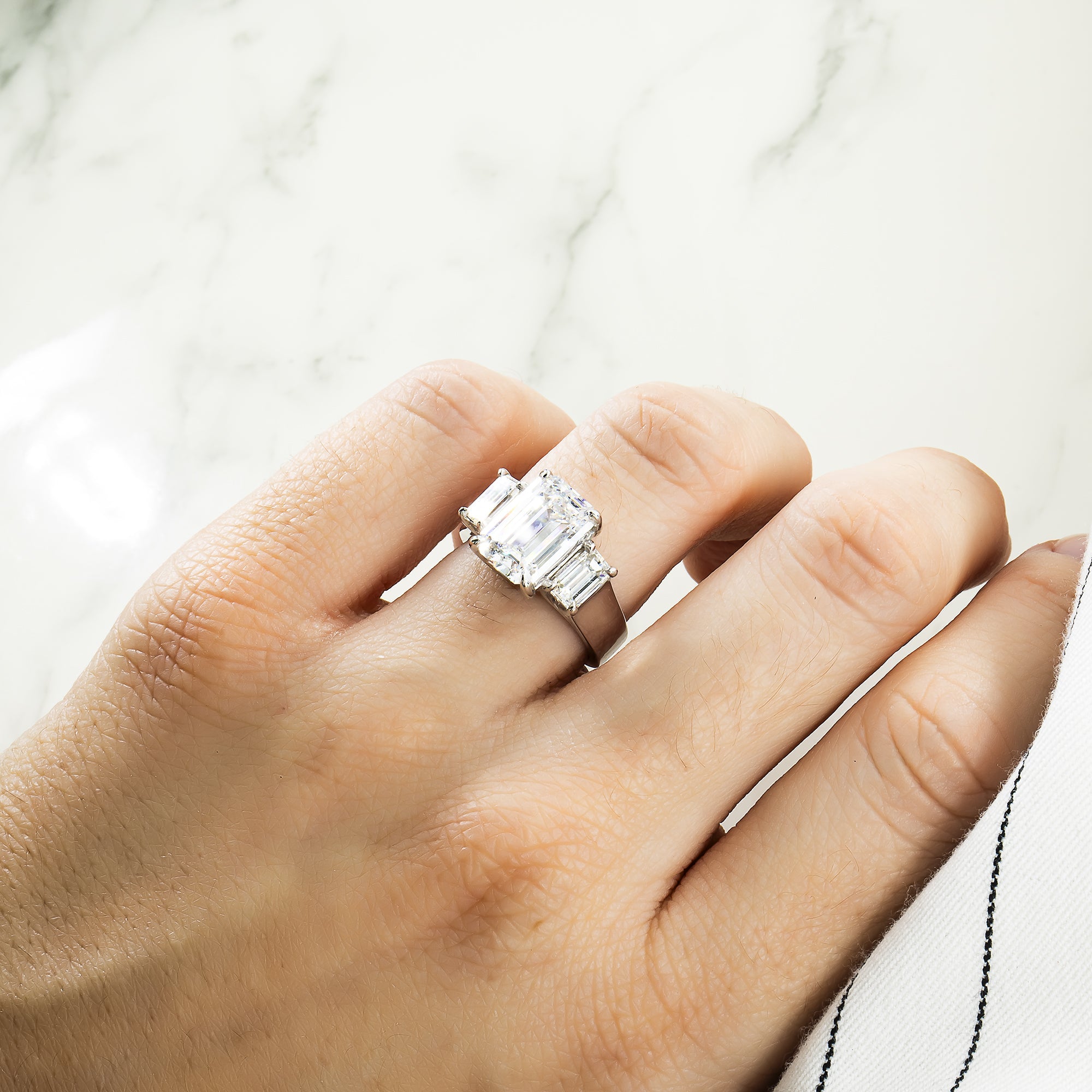 Gia 18K White Gold 4.02Ct Emerald Cut Diamond Engagement Ring 5.10Ctw Bridal