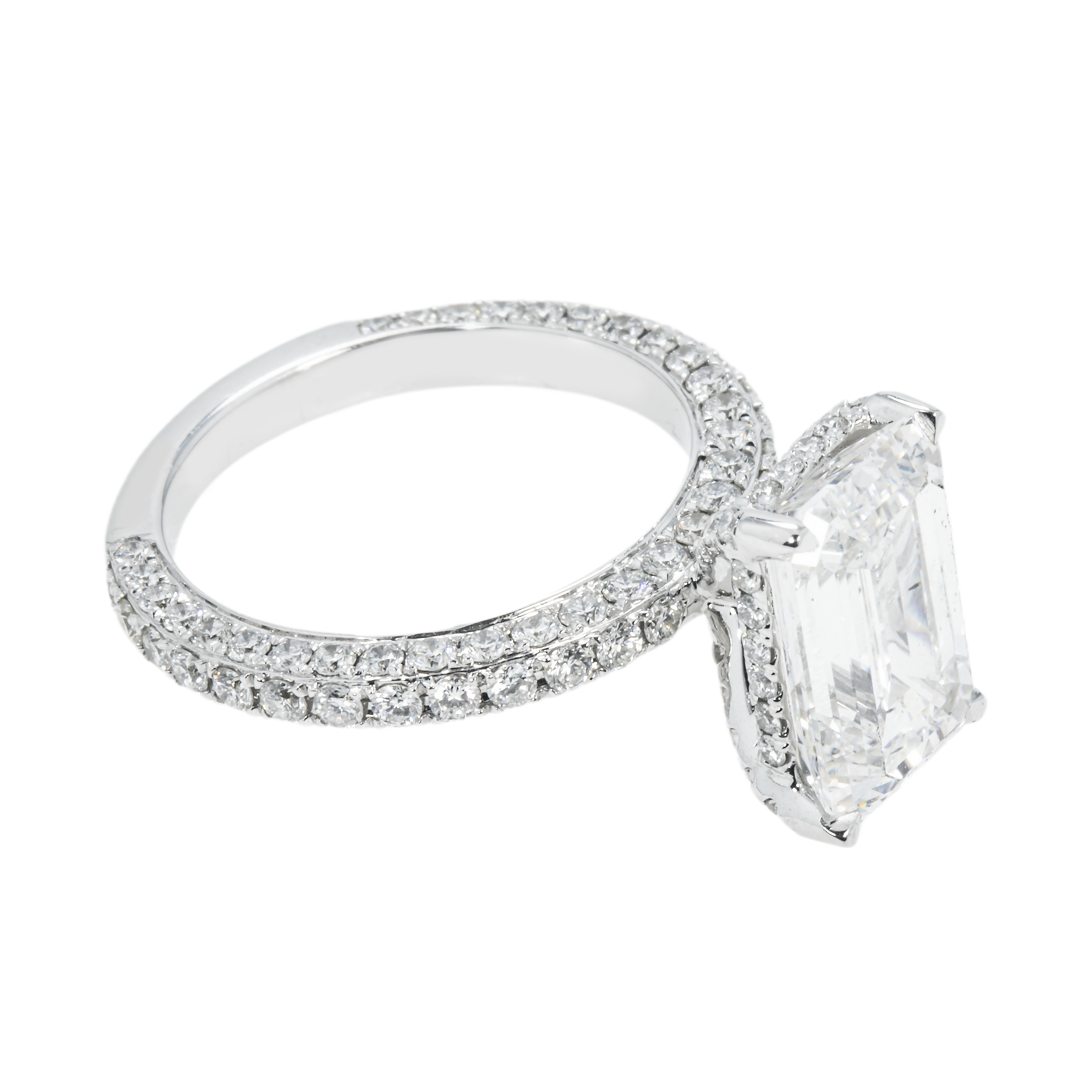 Gia 18K White Gold 5.03Ct Emerald Cut Diamond Engagement Ring 6.61Ctw Bridal