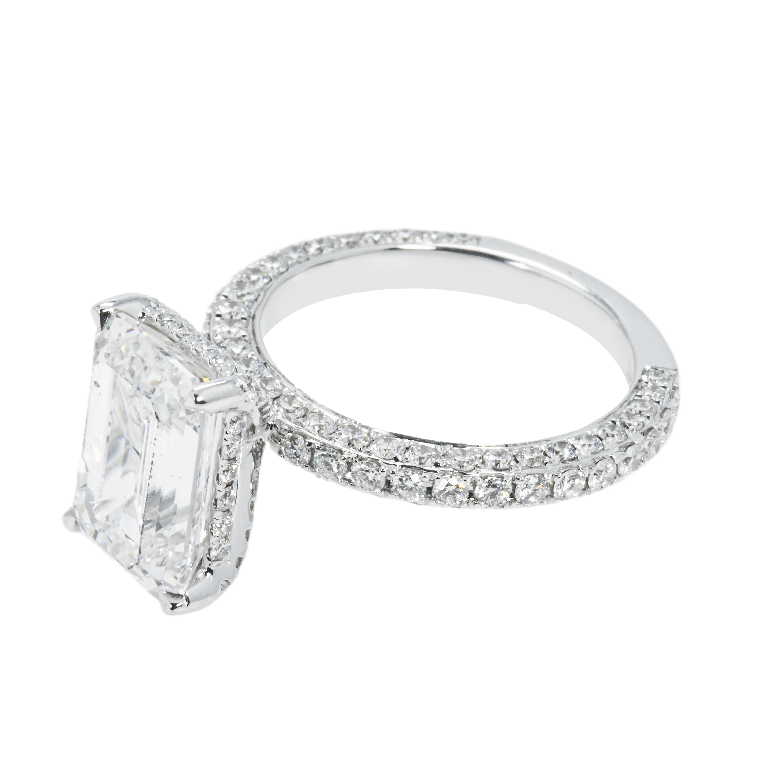 Gia 18K White Gold 5.03Ct Emerald Cut Diamond Engagement Ring 6.61Ctw Bridal