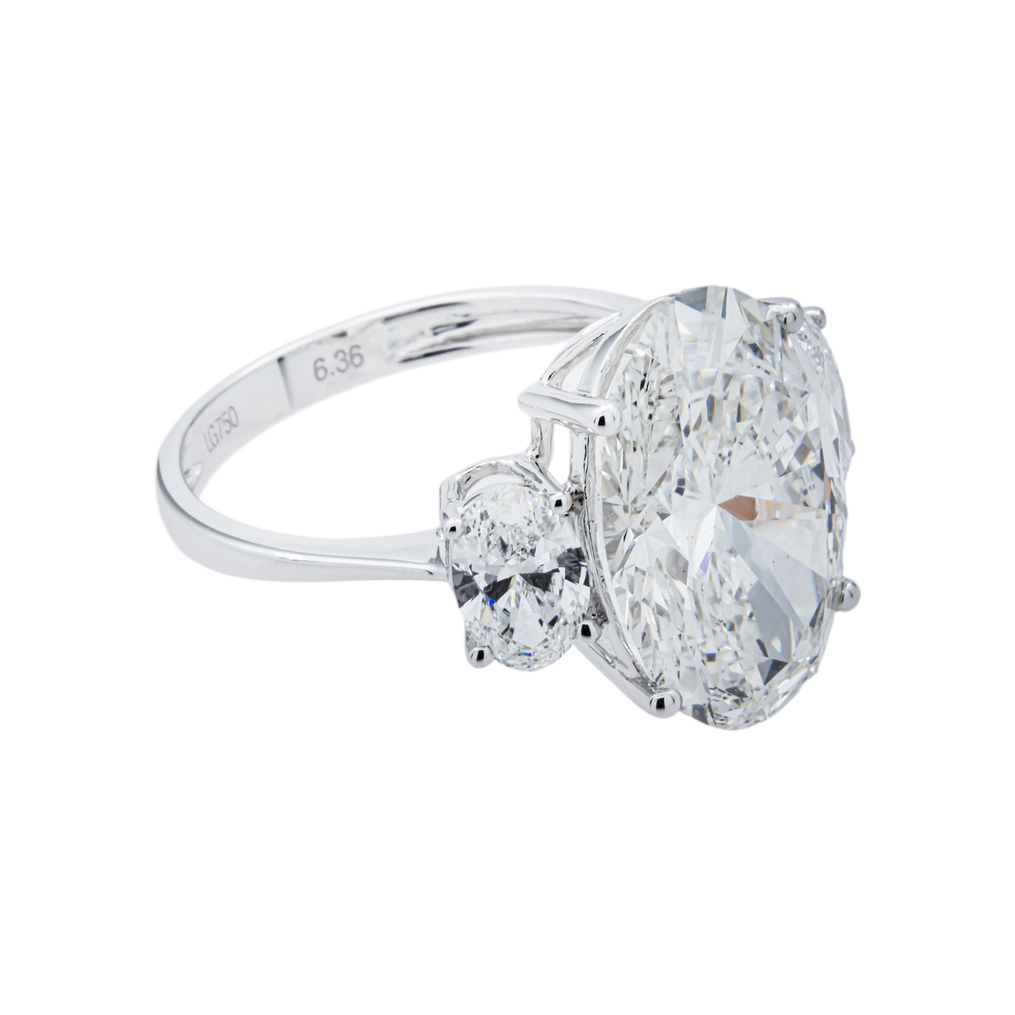 18K White Gold Triple Oval Diamond Engagement Ring 7.36ctw