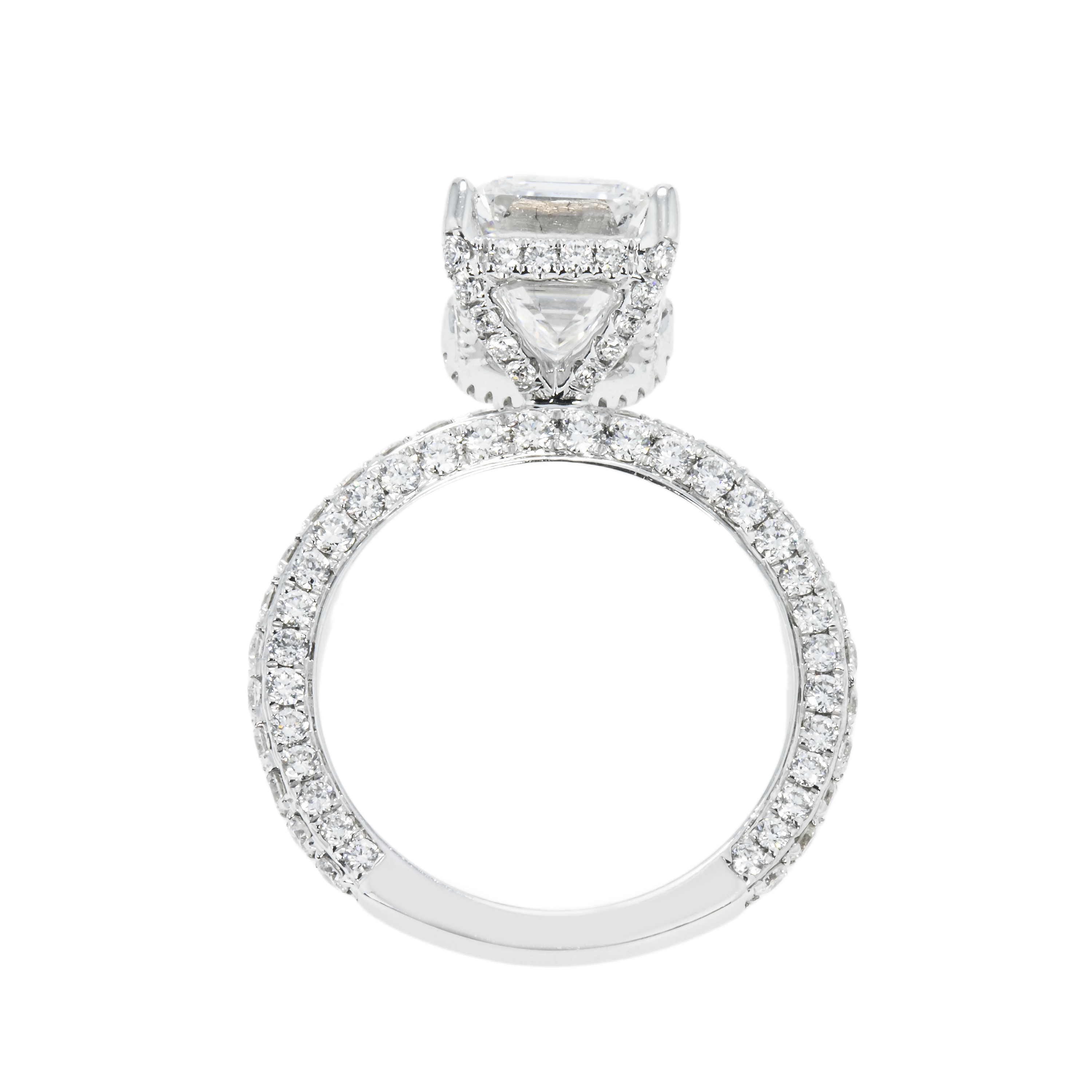 Gia 18K White Gold 5.03Ct Emerald Cut Diamond Engagement Ring 6.61Ctw Bridal