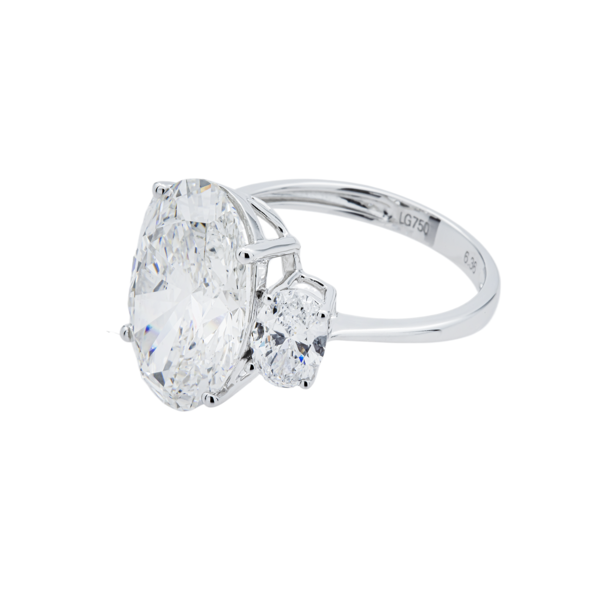 18K White Gold Triple Oval Diamond Engagement Ring 7.36ctw