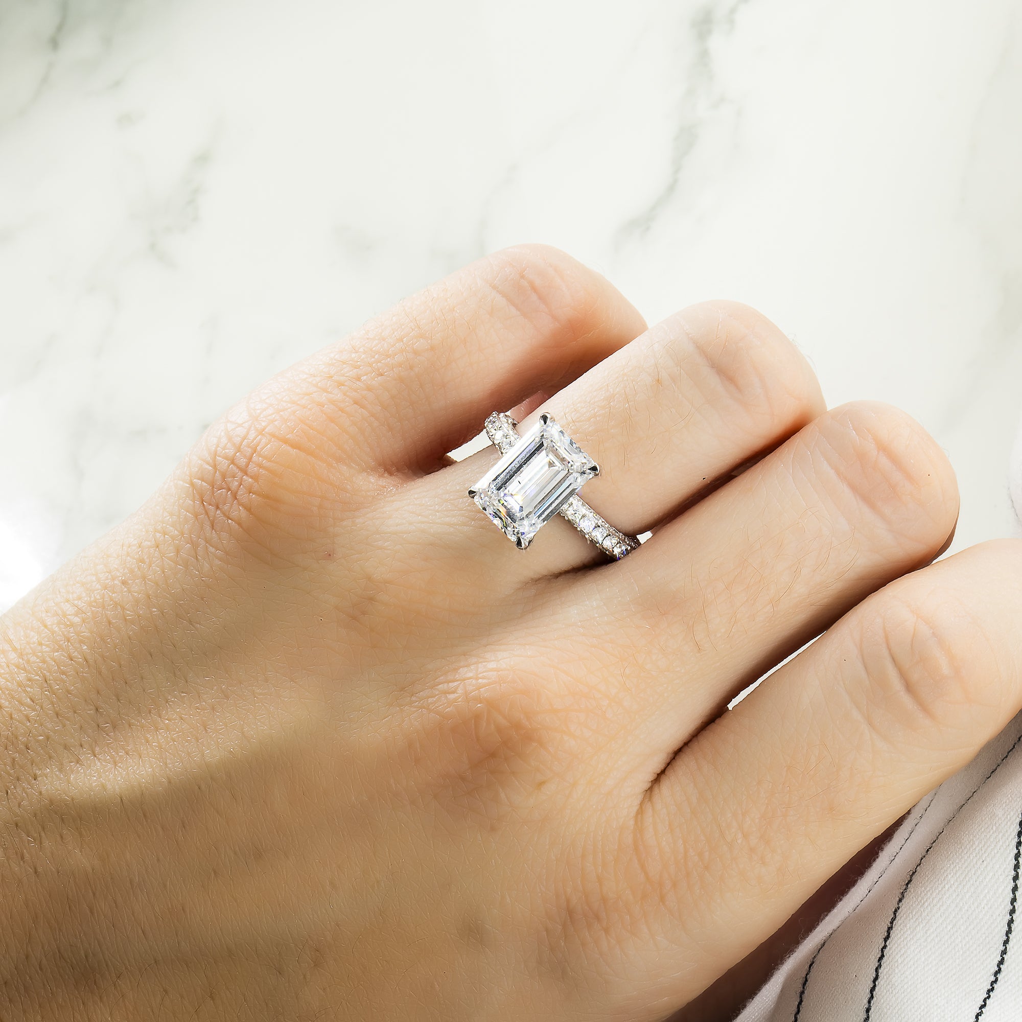 Gia 18K White Gold 5.03Ct Emerald Cut Diamond Engagement Ring 6.61Ctw Bridal