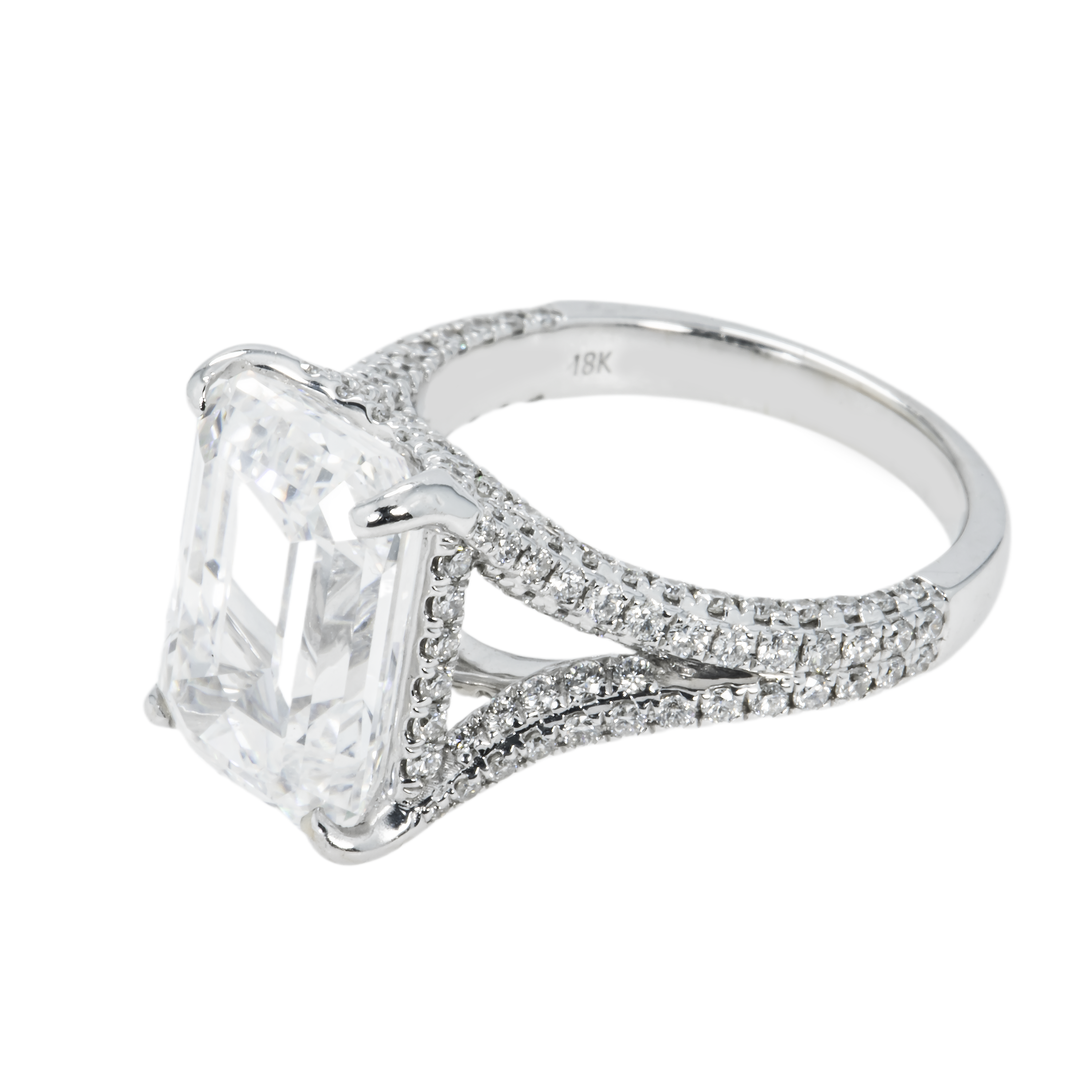 Gia 18K White Gold 7.01Ct Emerald Cut Diamond Engagement Ring 8.16Ctw Bridal