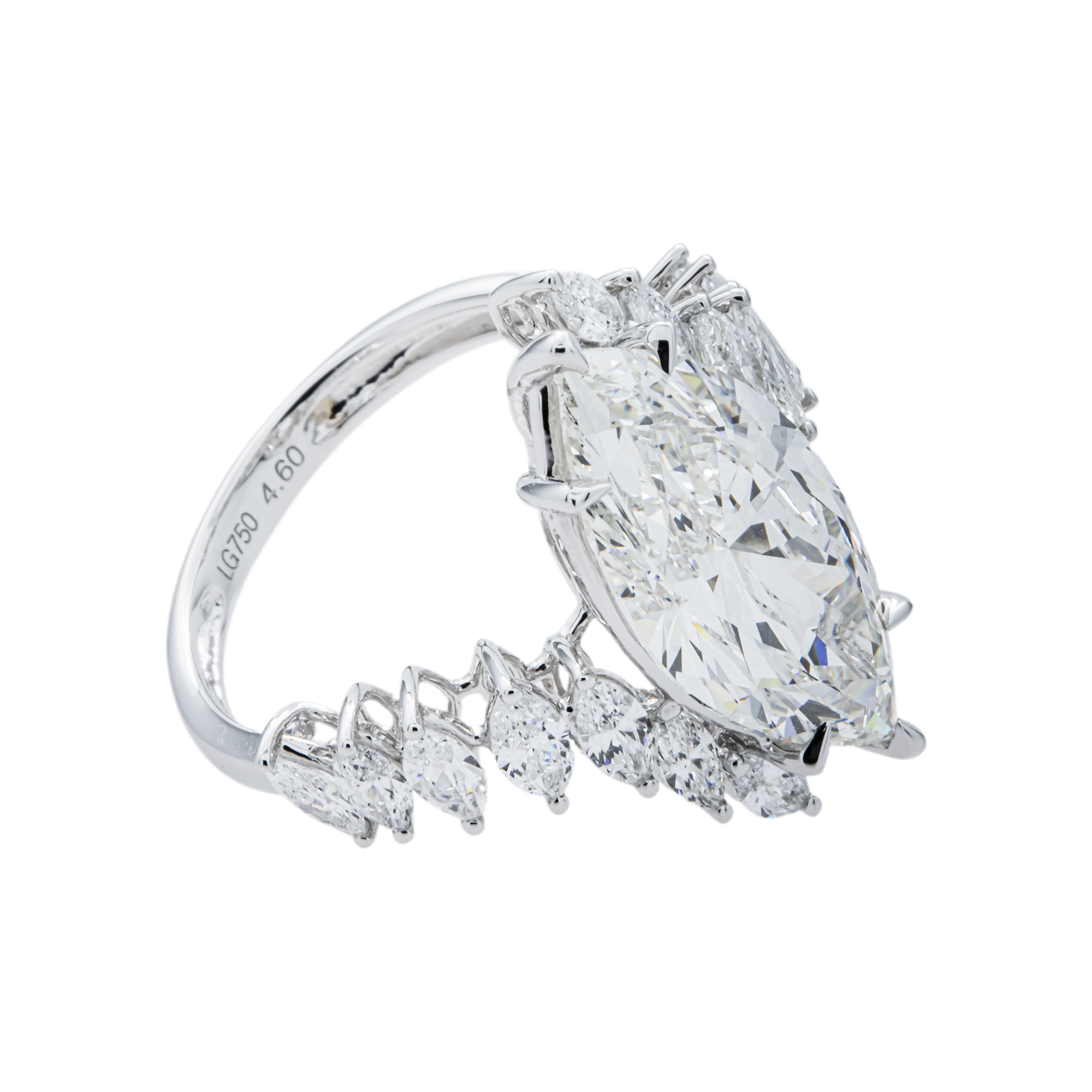 18K White Gold 4.60ct Marquise Diamond Engagement Ring 5.55ctw