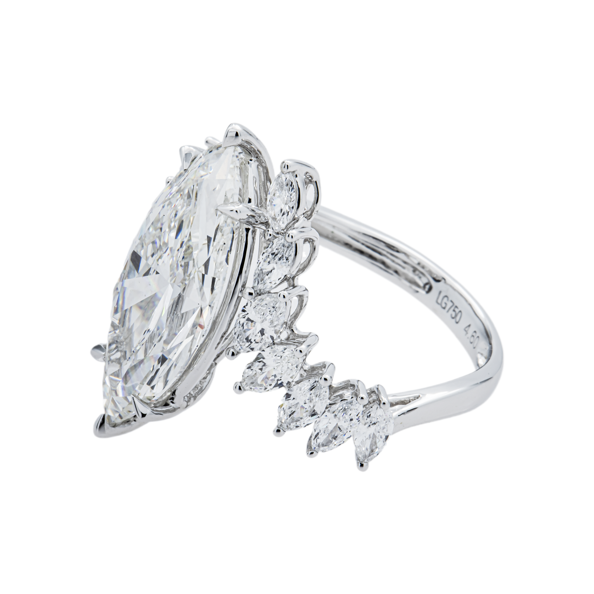 18K White Gold 4.60ct Marquise Diamond Engagement Ring 5.55ctw