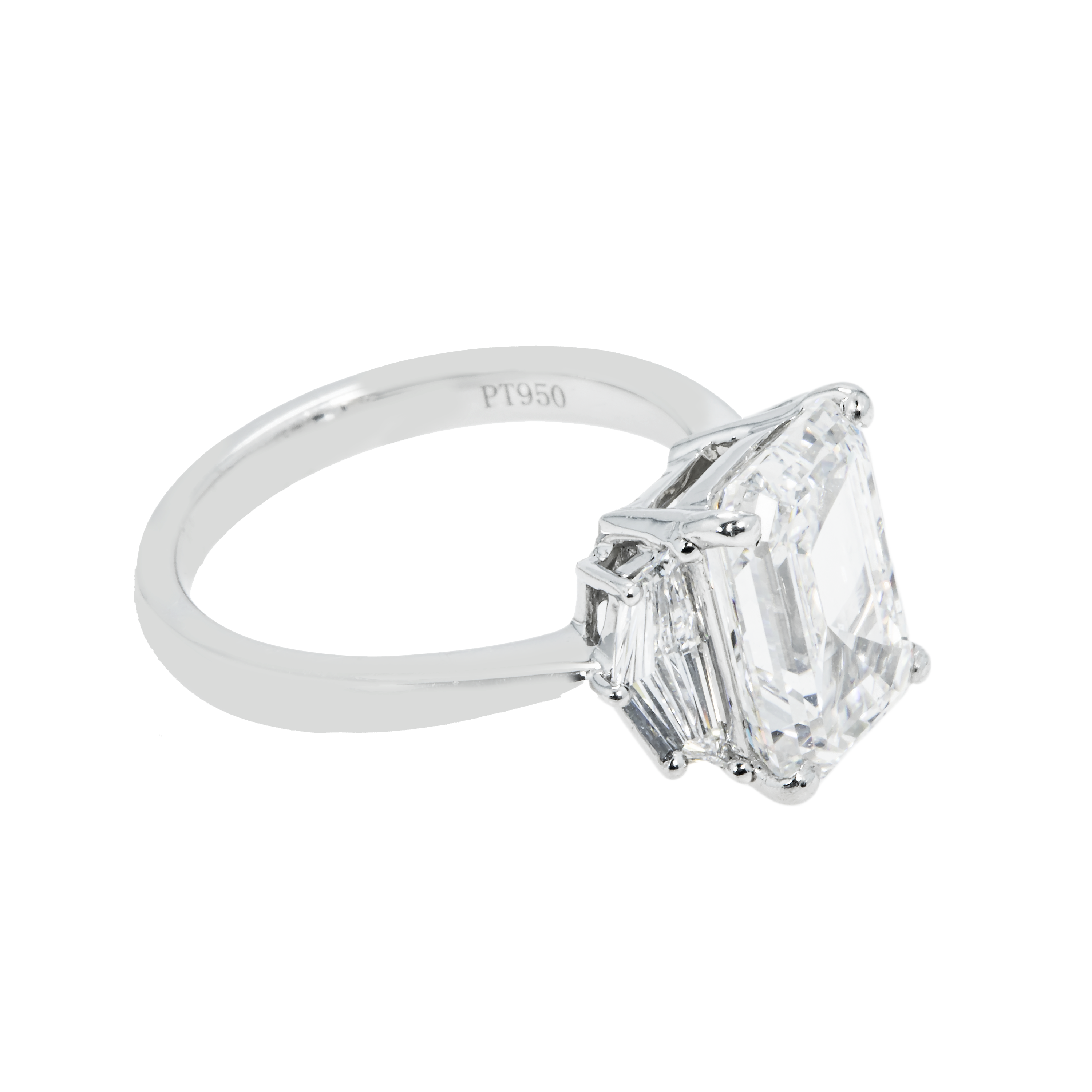 Gia Platinum 4.01Ct Emerald Cut Tripe Diamond Engagement Ring 4.63Ctw Bridal