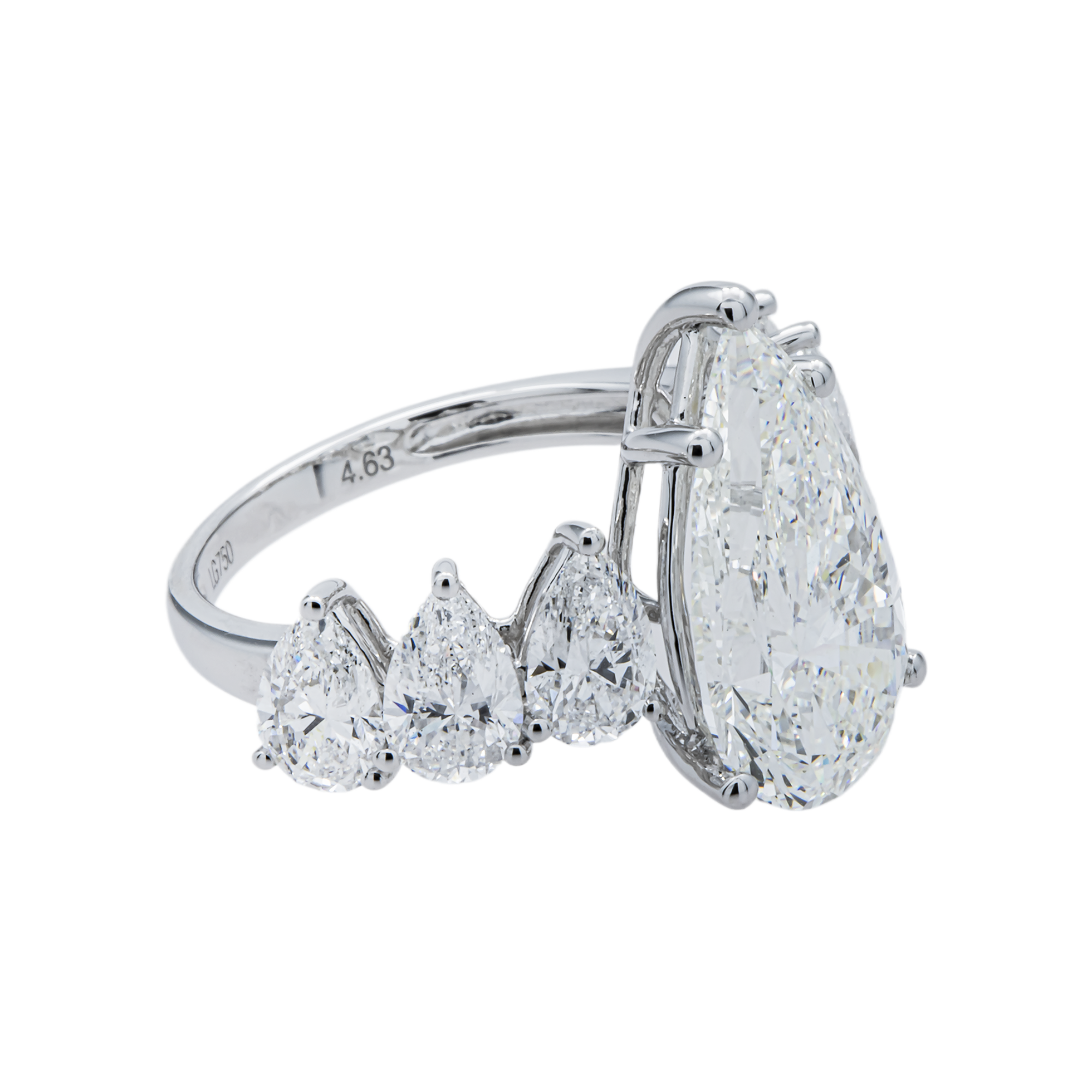 18K White Gold 4.63ct Pear Diamond Engagement Ring 7.14ctw