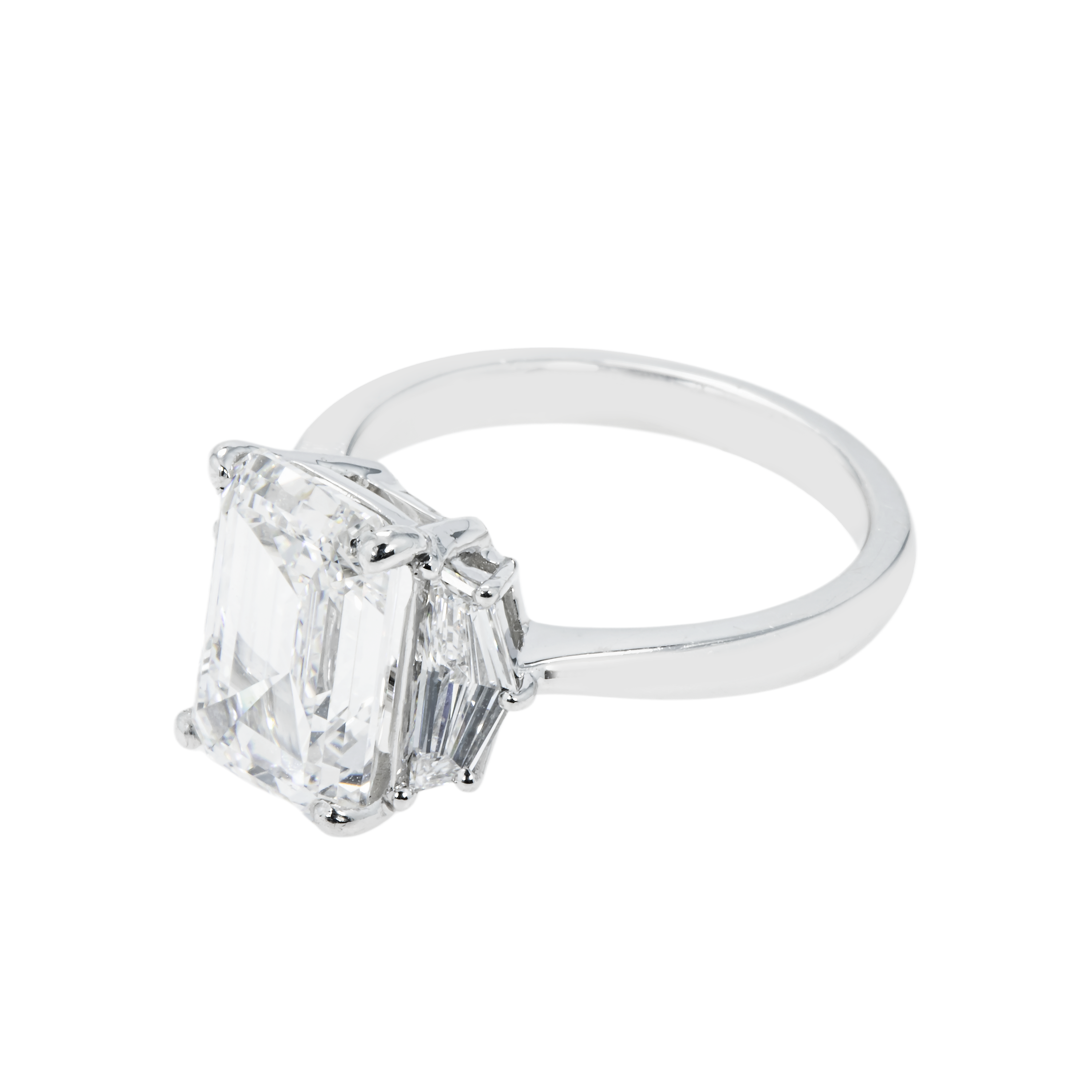 Gia Platinum 4.01Ct Emerald Cut Tripe Diamond Engagement Ring 4.63Ctw Bridal
