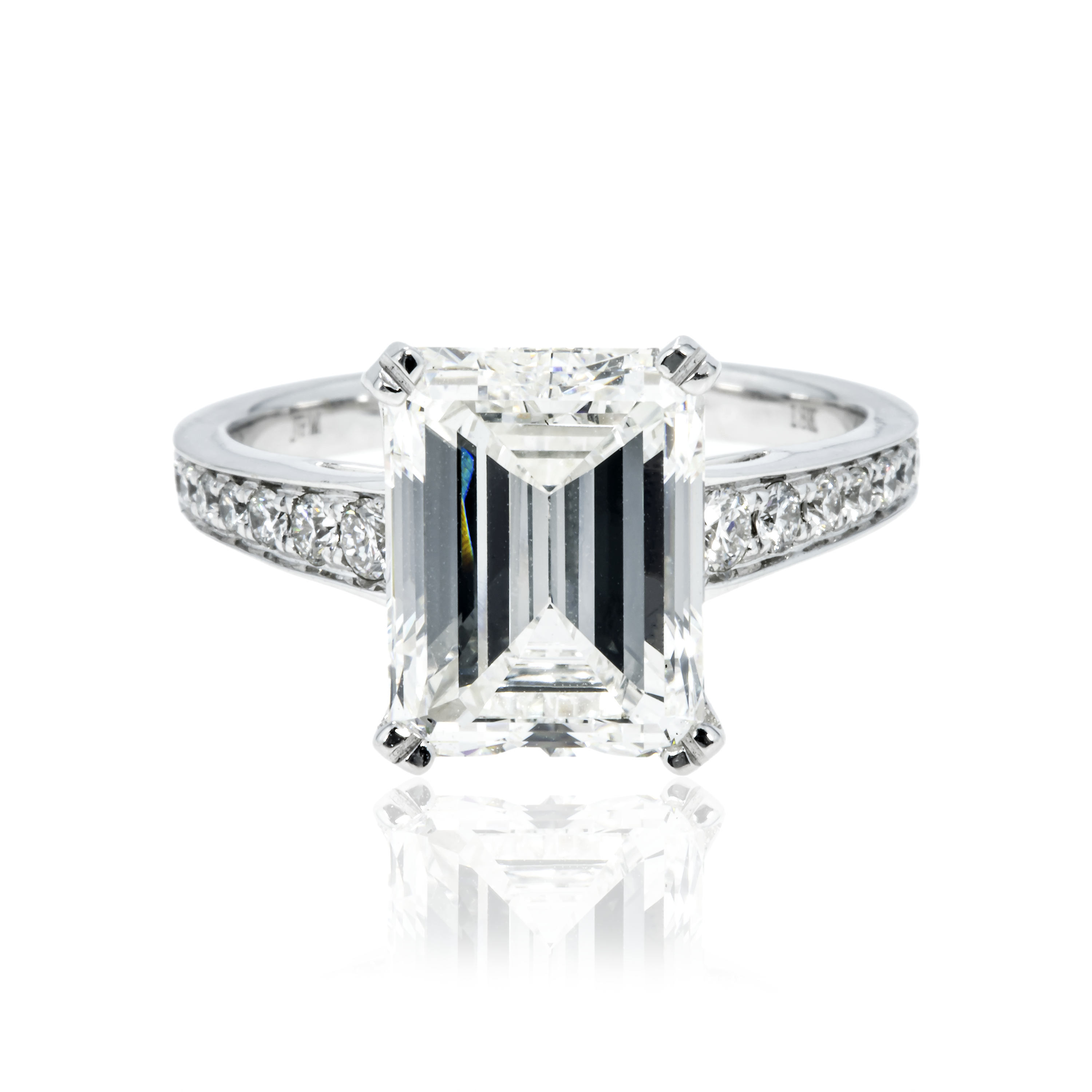 Gia 18K White Gold 5.01Ct Emerald Cut Diamond Engagement Rings 5.51Ctw Bridal