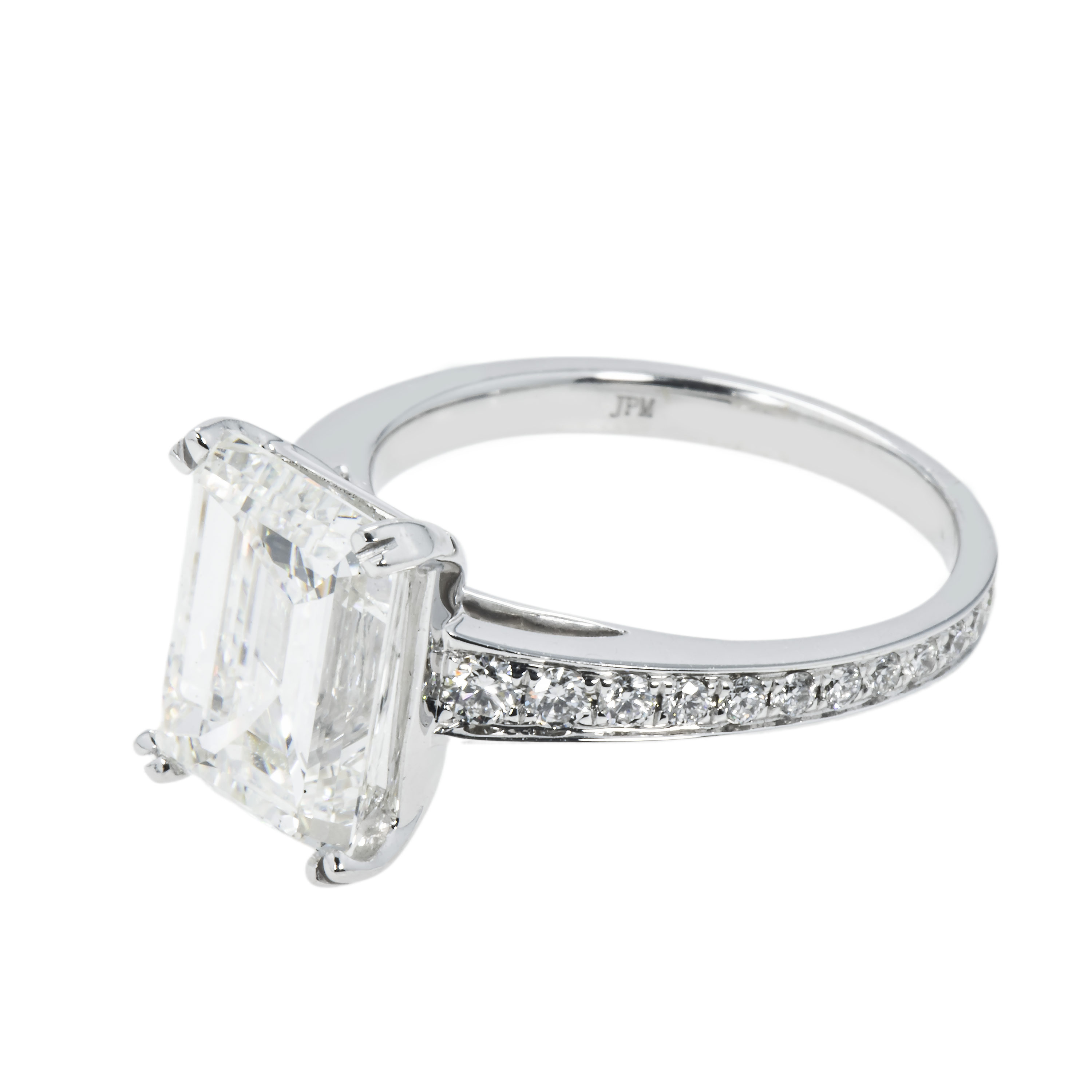 Gia 18K White Gold 5.01Ct Emerald Cut Diamond Engagement Rings 5.51Ctw Bridal