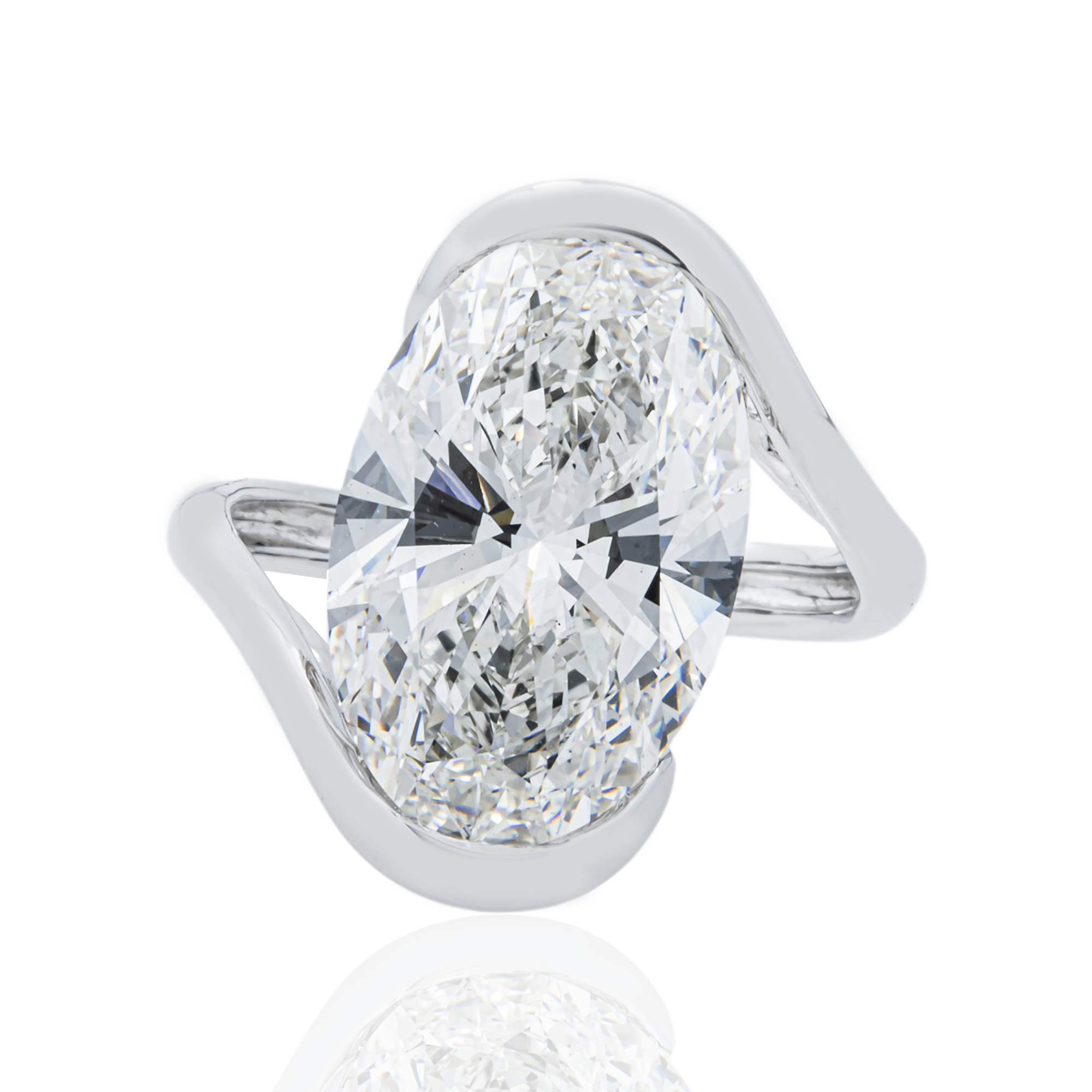 18K White Gold Solitaire Floating Oval Diamond Ring 7.29ctw