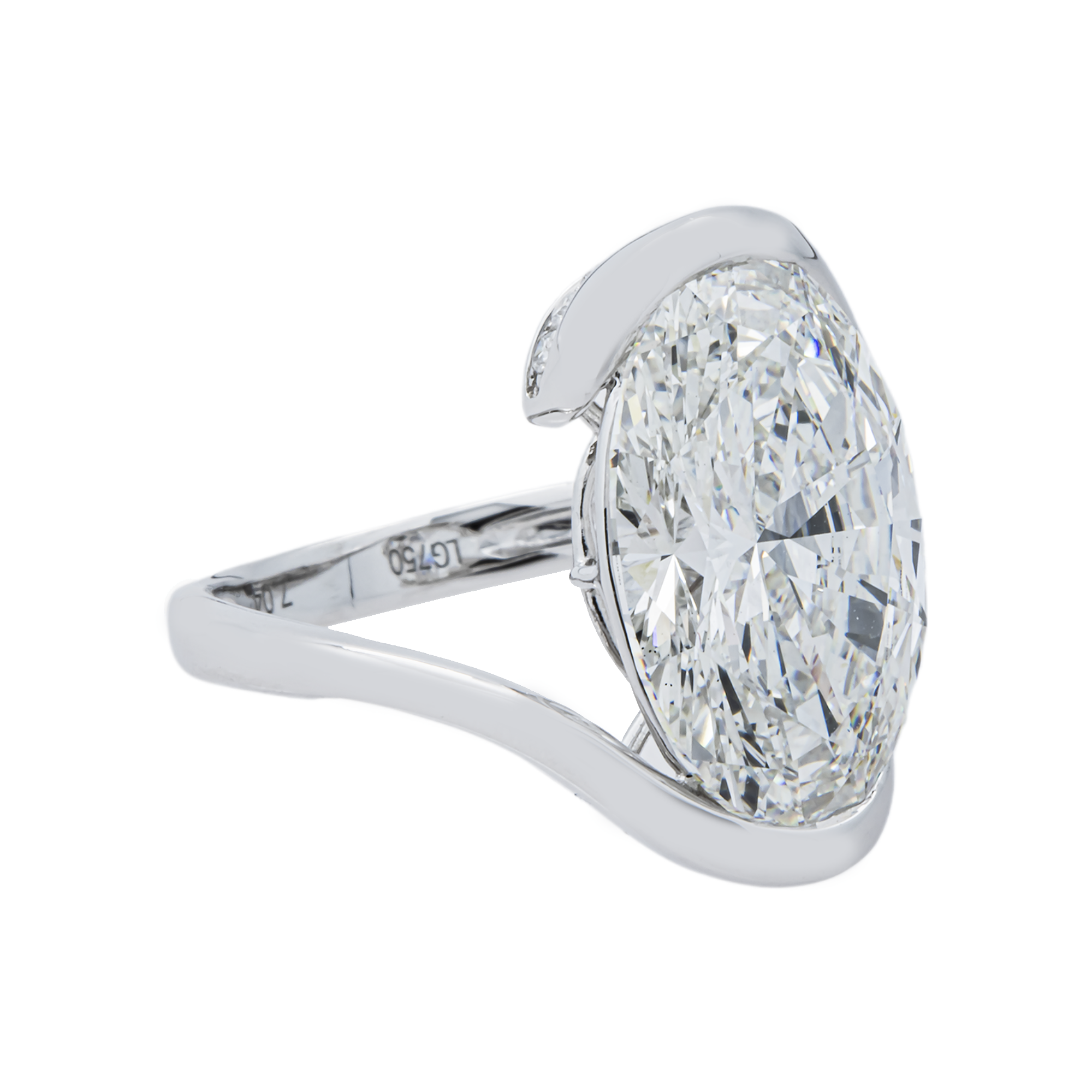 18K White Gold Solitaire Floating Oval Diamond Ring 7.29ctw