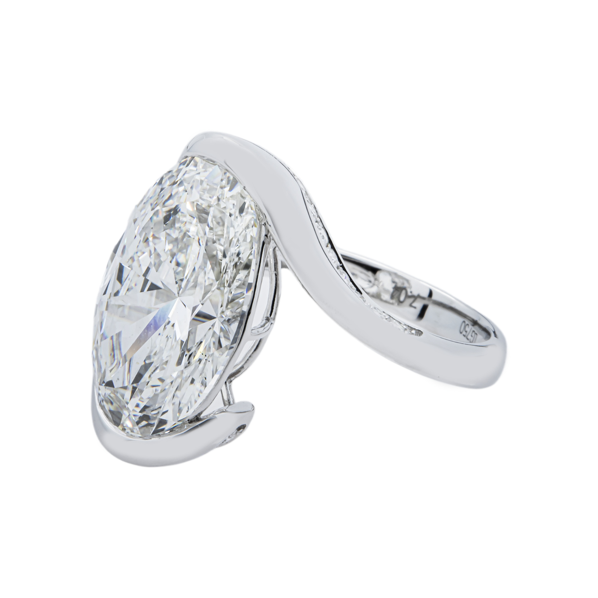 18K White Gold Solitaire Floating Oval Diamond Ring 7.29ctw