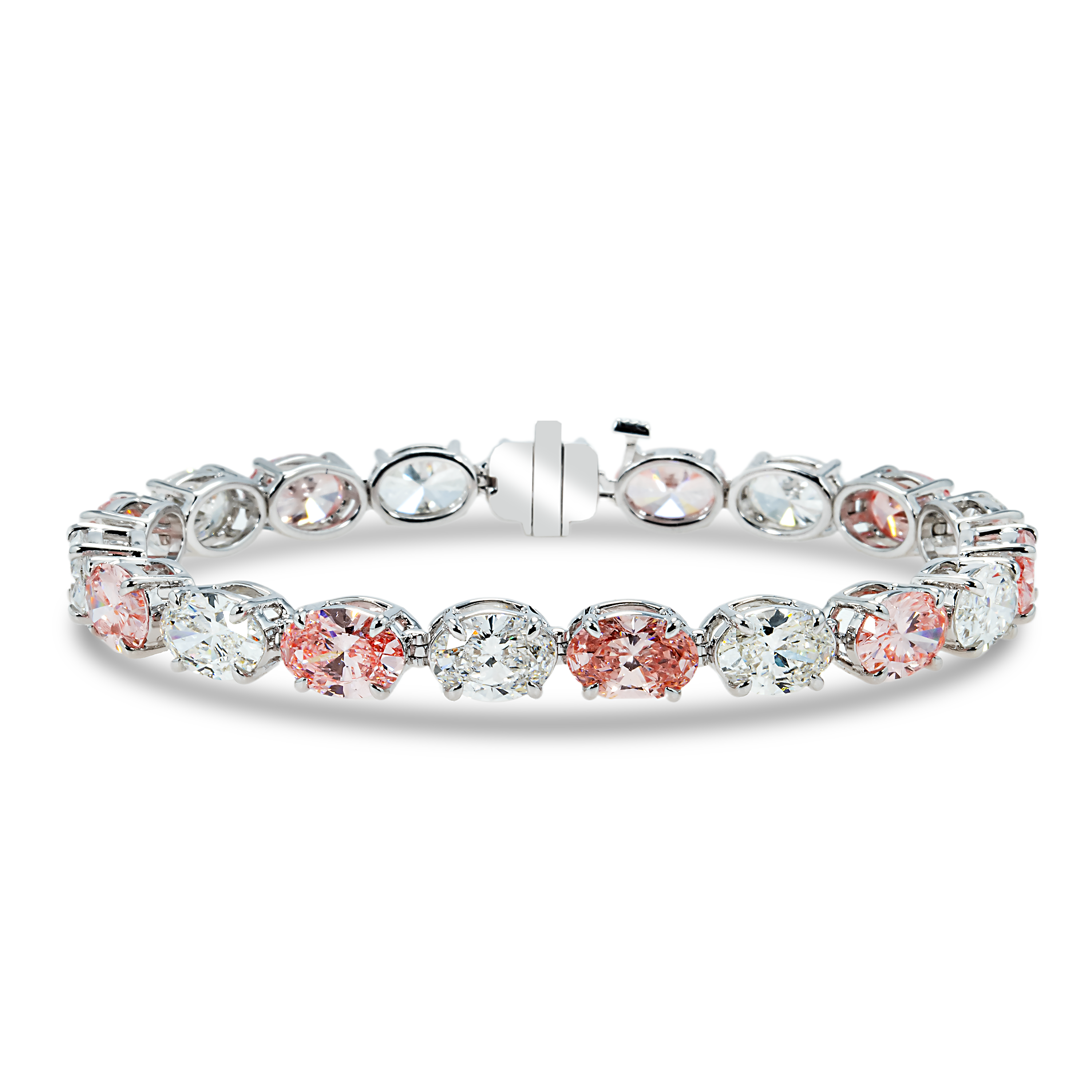 18K White Gold Oval Cut & Fancy Pink Diamond Bracelet 19.39Ct Bracelets