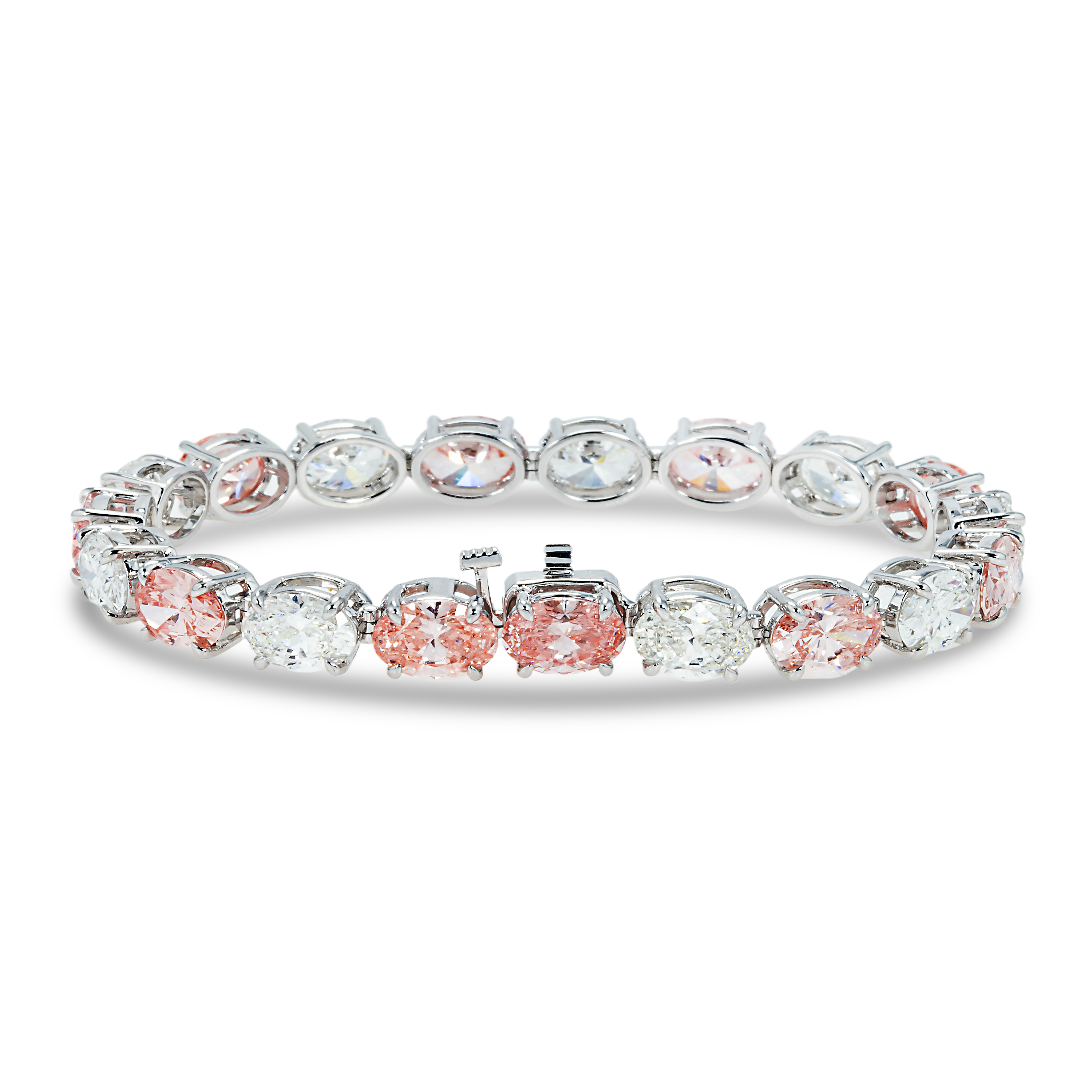 18K White Gold Oval Cut & Fancy Pink Diamond Bracelet 19.39Ct Bracelets