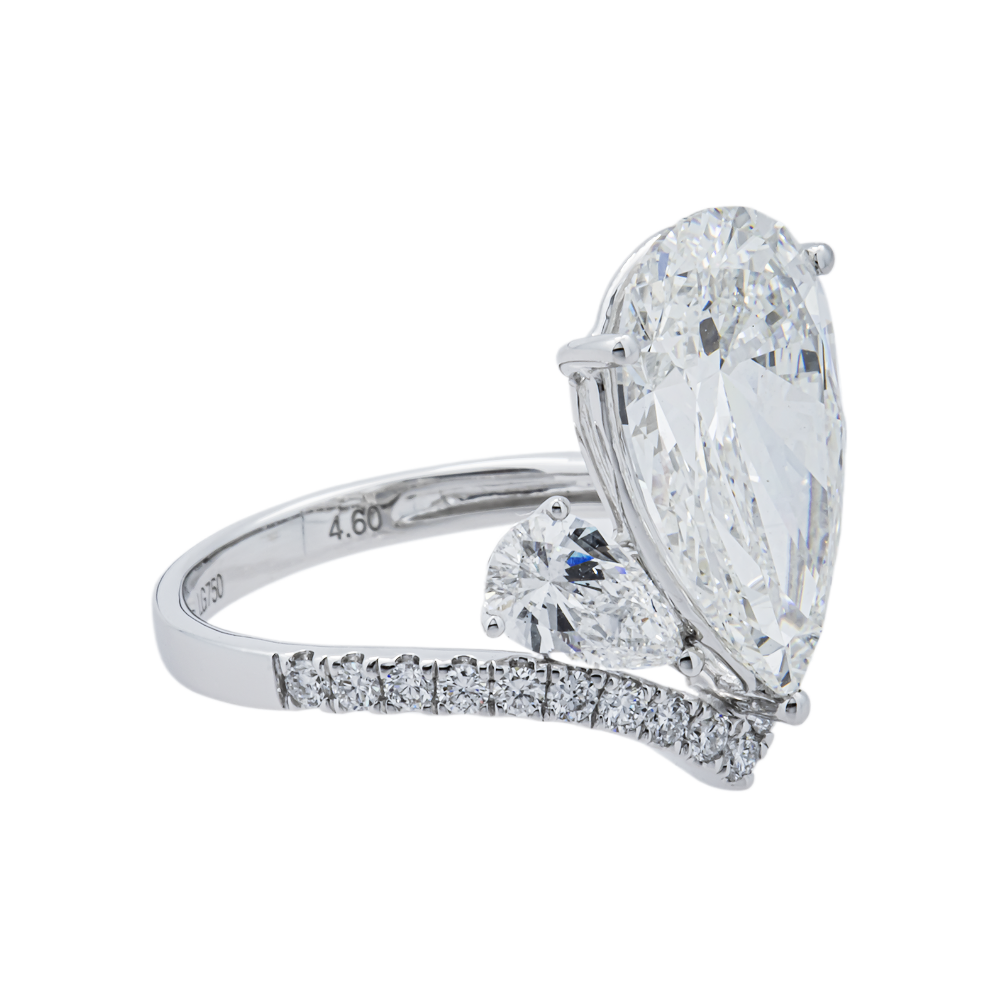 18K White Gold Triple Pear Floating Diamond Ring 5.82ctw
