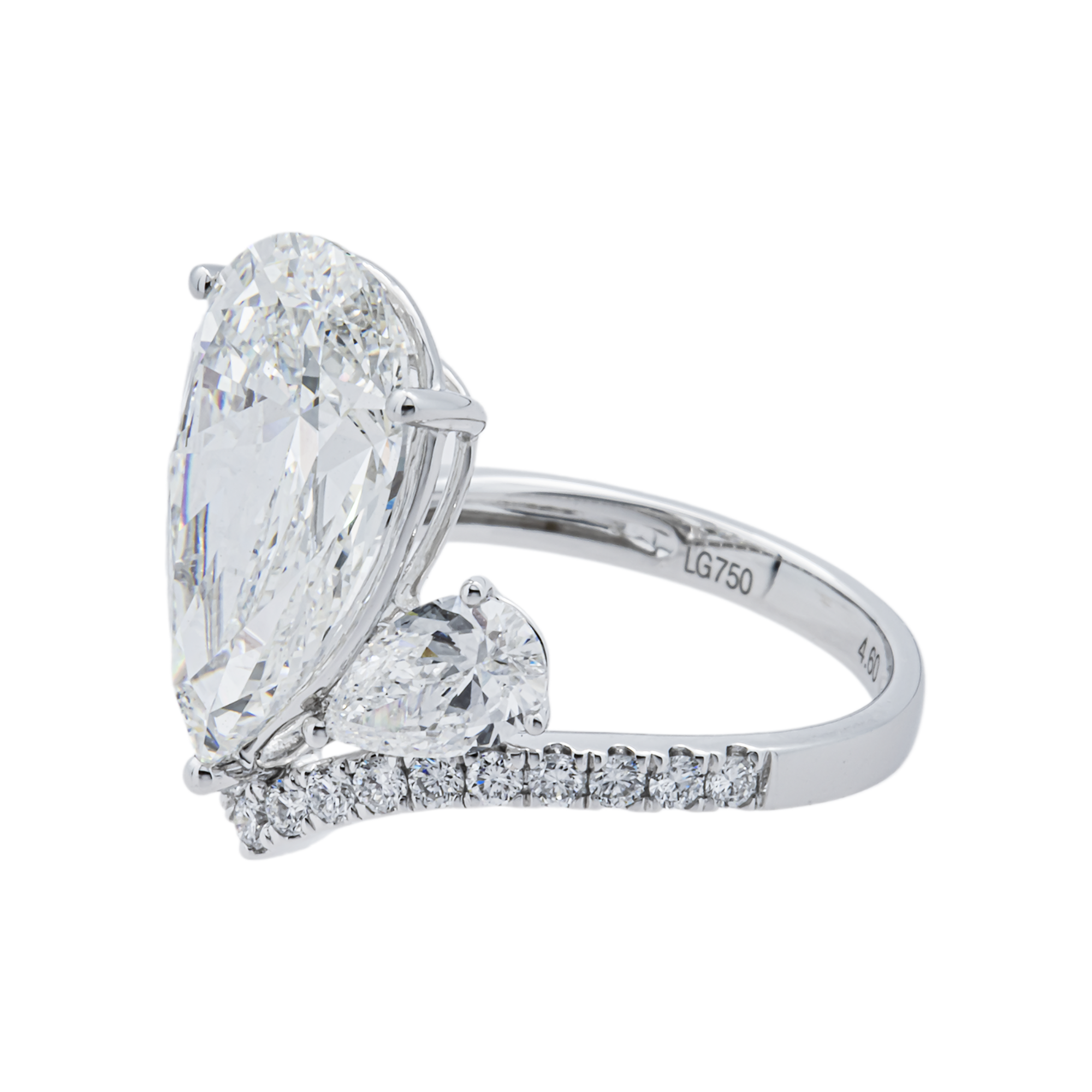 18K White Gold Triple Pear Floating Diamond Ring 5.82ctw