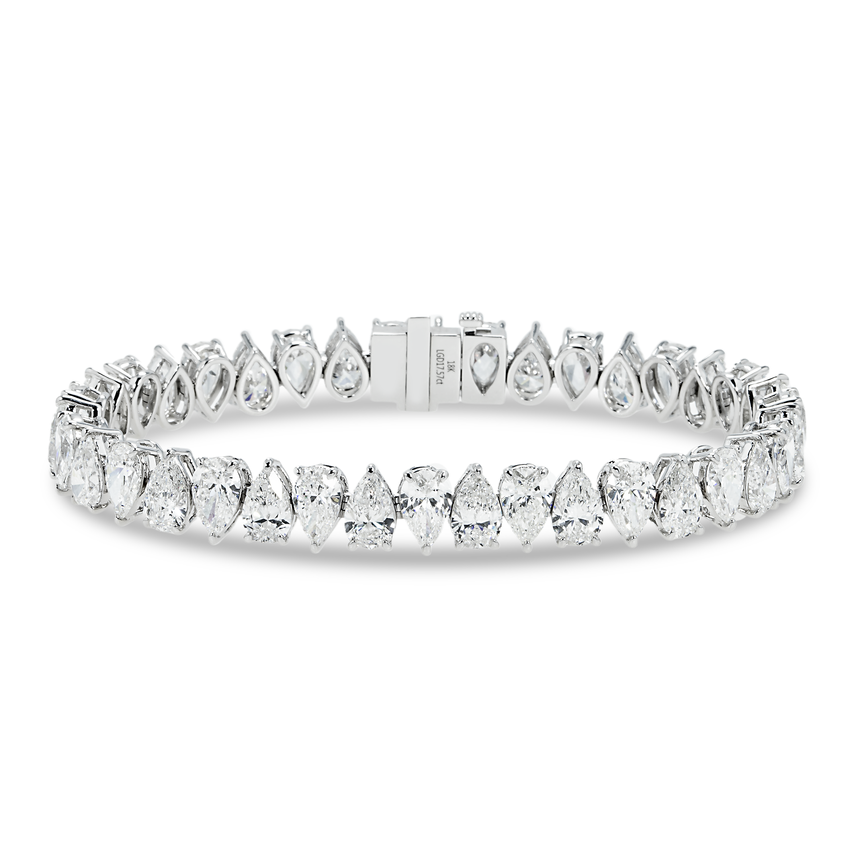 18K White Gold Pear Cut Diamond Tennis Bracelet 17.57Ct Bracelets