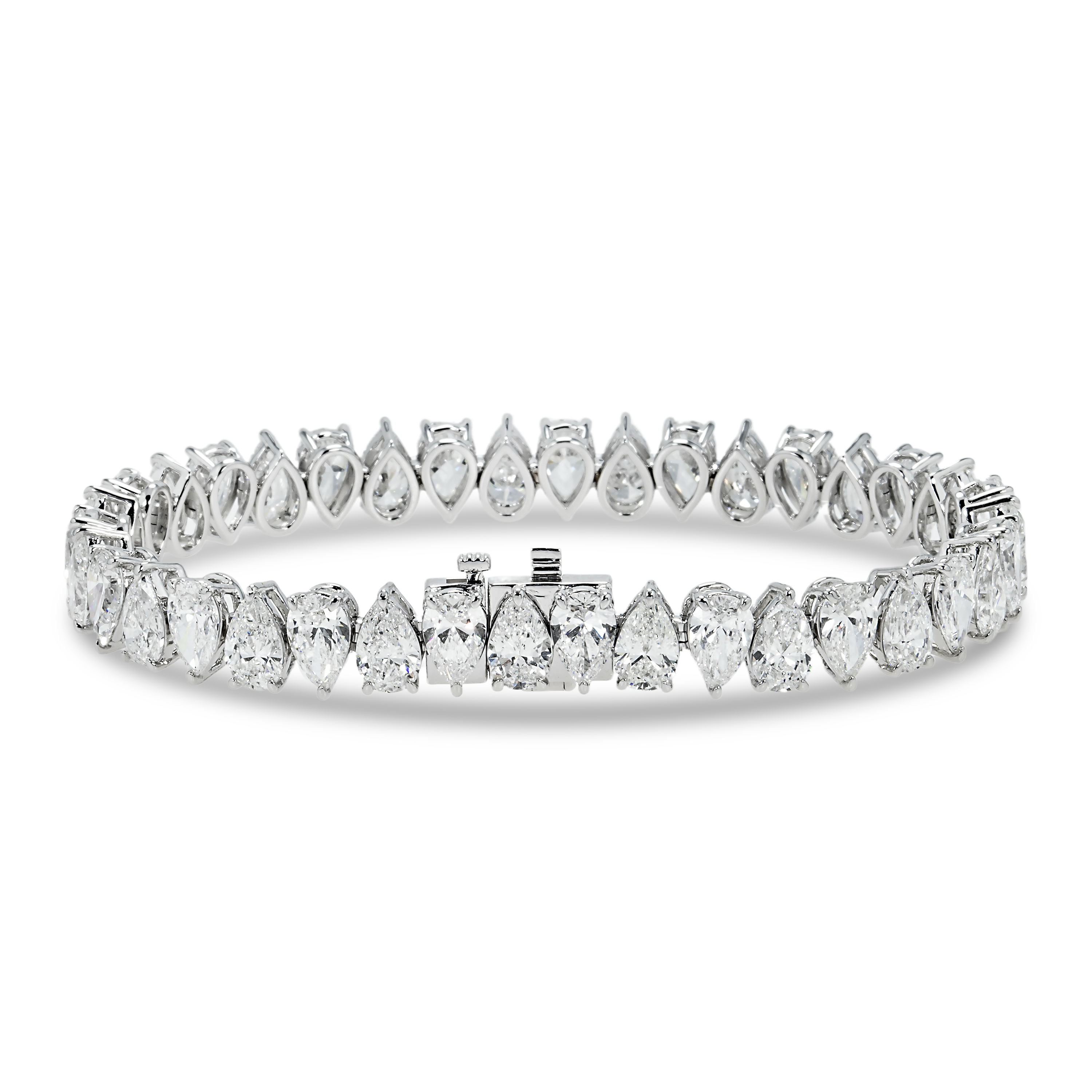 18K White Gold Pear Cut Diamond Tennis Bracelet 17.57Ct Bracelets