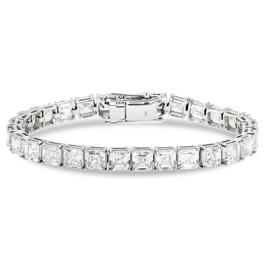 14K White Gold Asscher Cut Diamond Tennis Bracelet 30.04ct