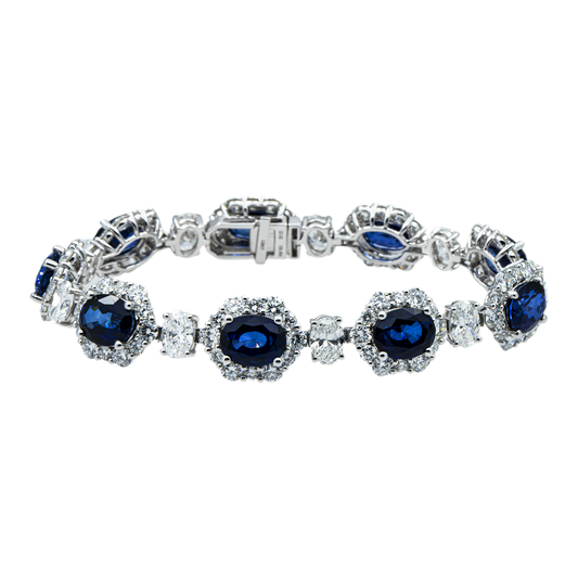 White Gold Oval Cut Sapphire & Diamond Bracelet 36.29ct