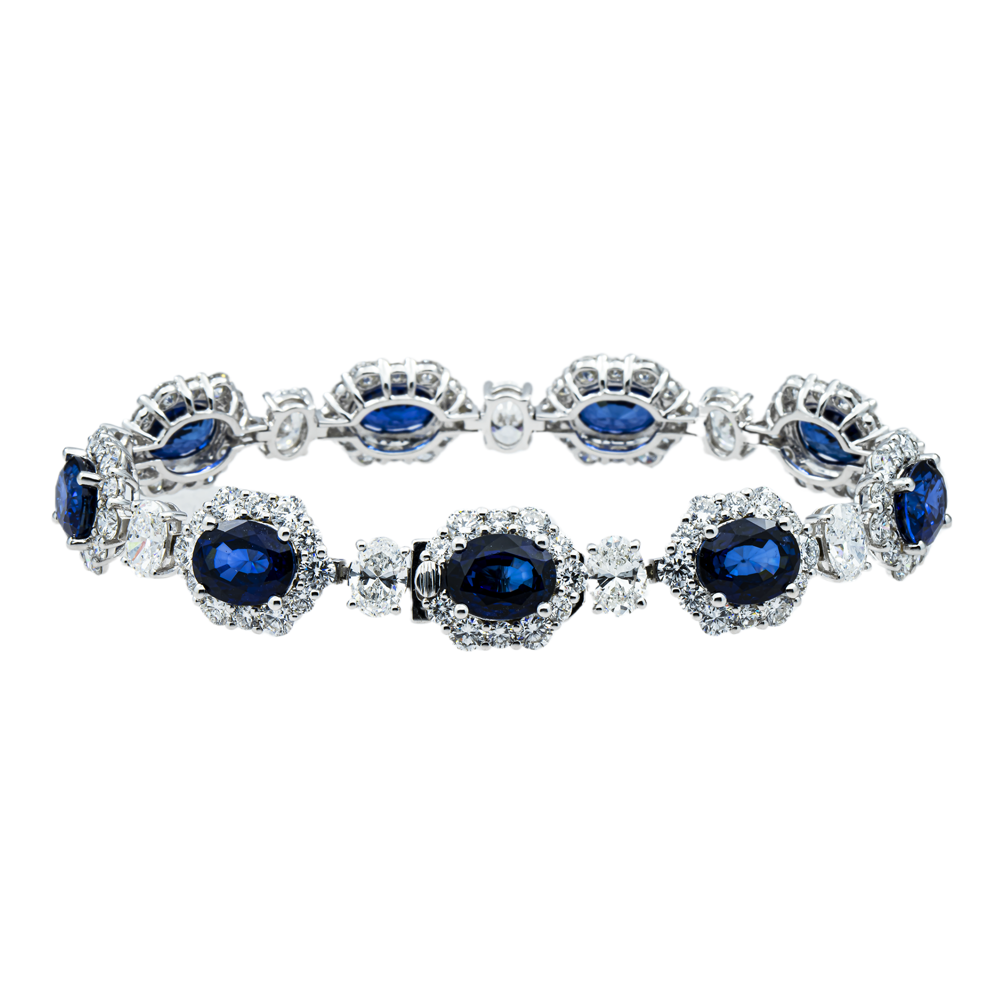 White Gold Oval Cut Sapphire & Diamond Bracelet 36.29ct