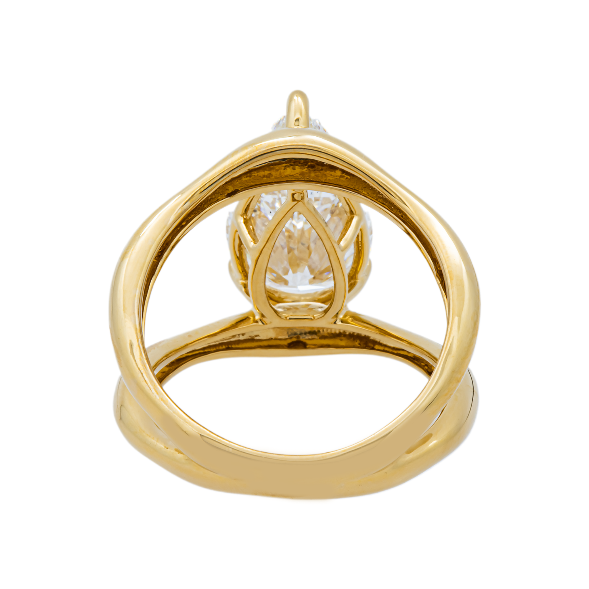 18K Yellow Gold Solitaire Pear Diamond Split Shank Ring 4.54ct