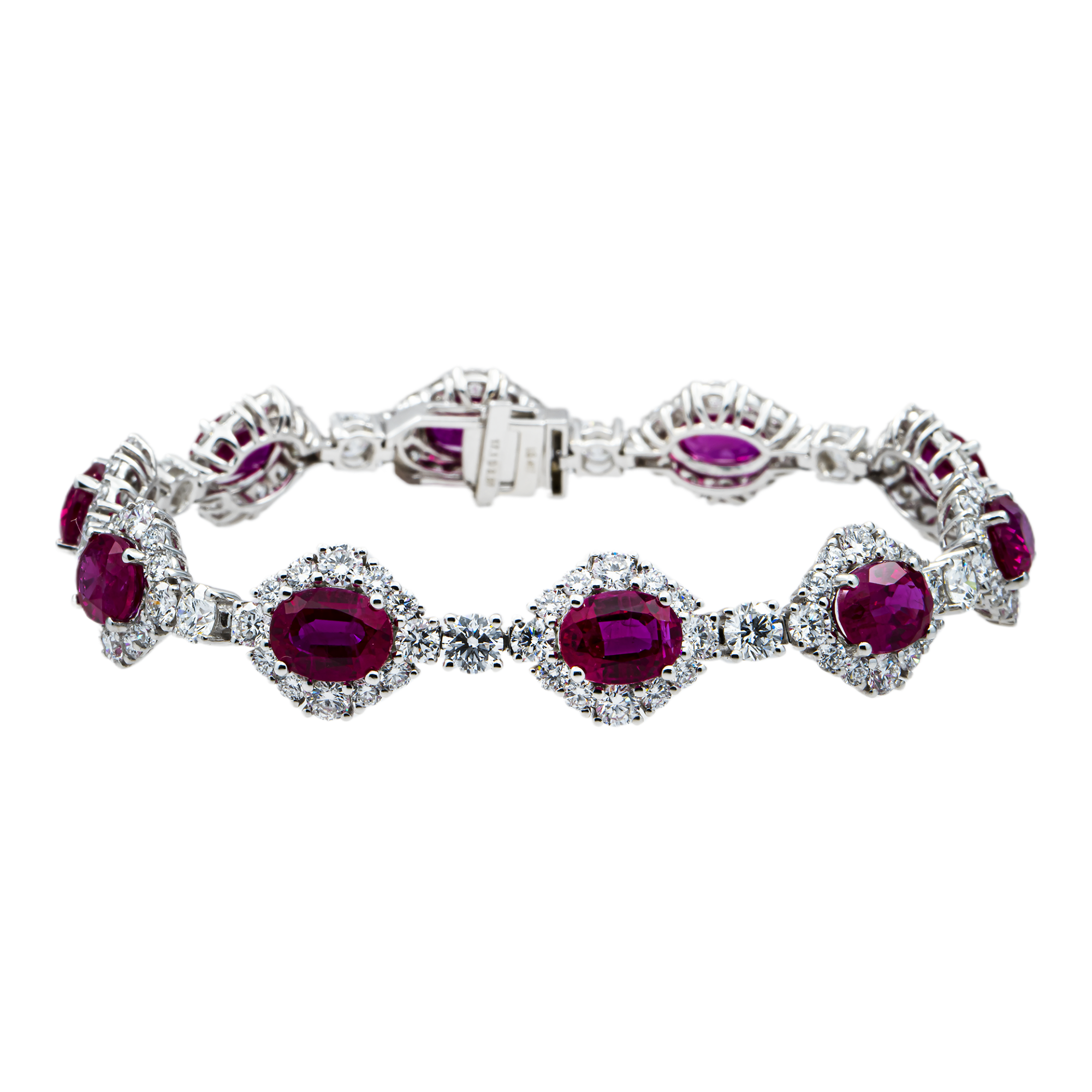 White Gold Oval Cut Ruby & Round Diamond Bracelet 26.43ct
