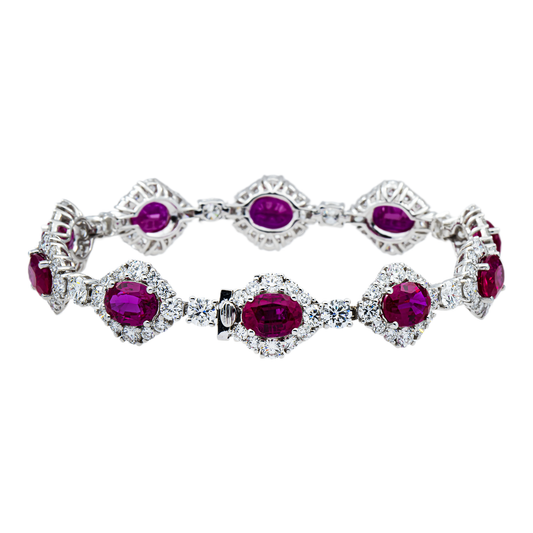 White Gold Oval Cut Ruby & Round Diamond Bracelet 26.43ct