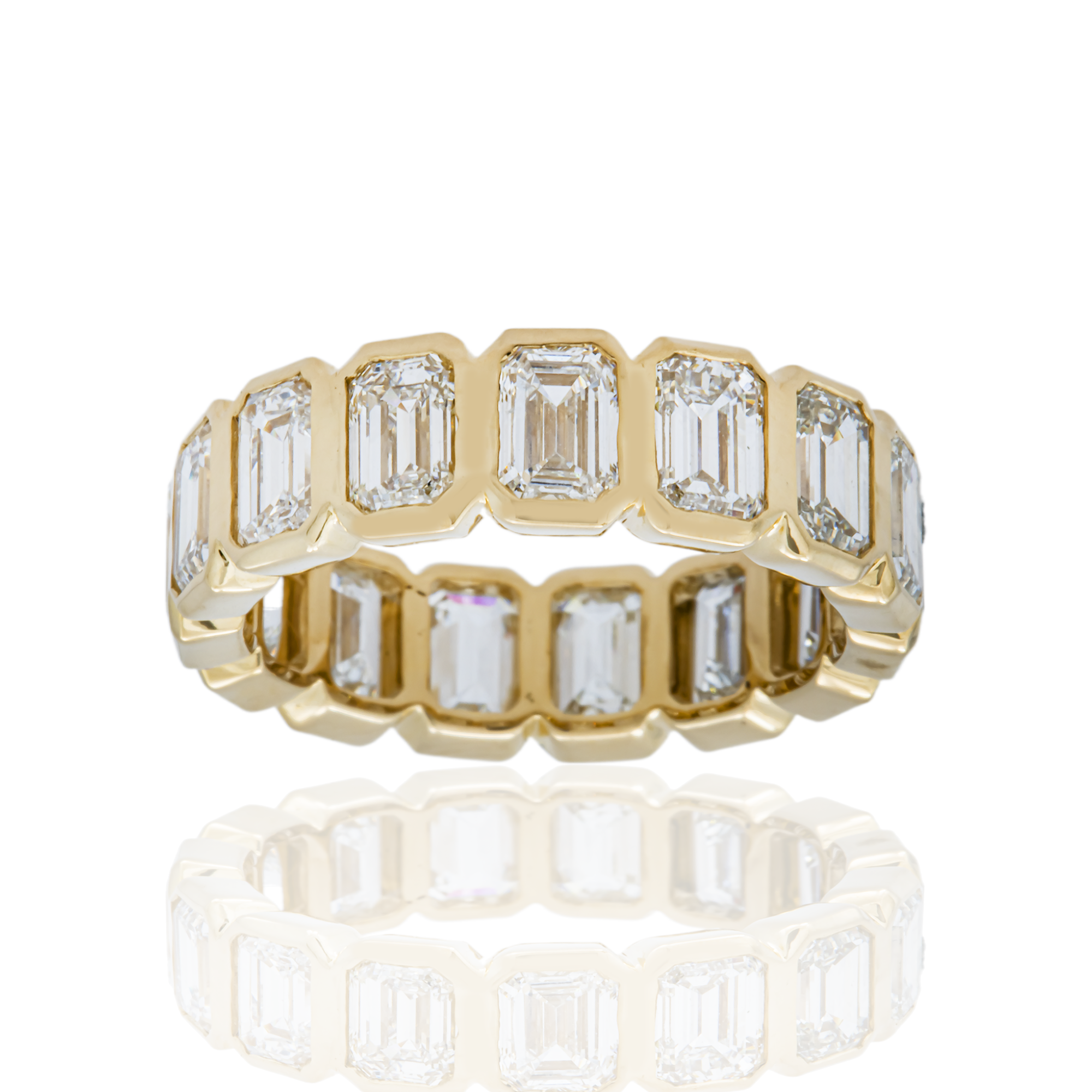 14K Yellow Gold Bezel Set Emerald Diamond Eternity Ring 4.70ct (Size 6)