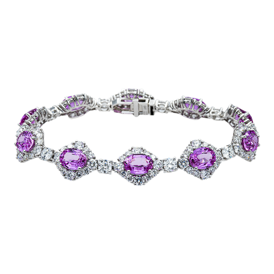 White Gold Oval Cut Amethyst & Round Diamond Bracelet 27.42ct