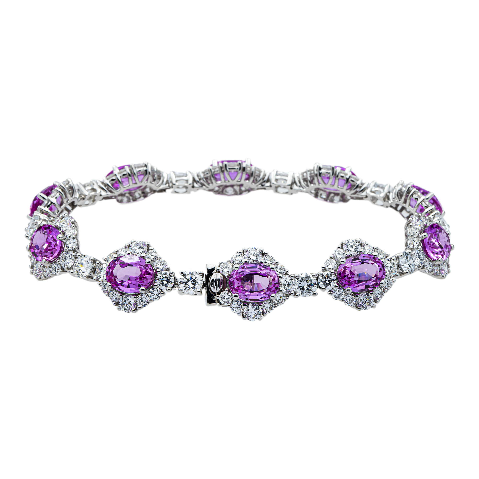 White Gold Oval Cut Amethyst & Round Diamond Bracelet 27.42ct