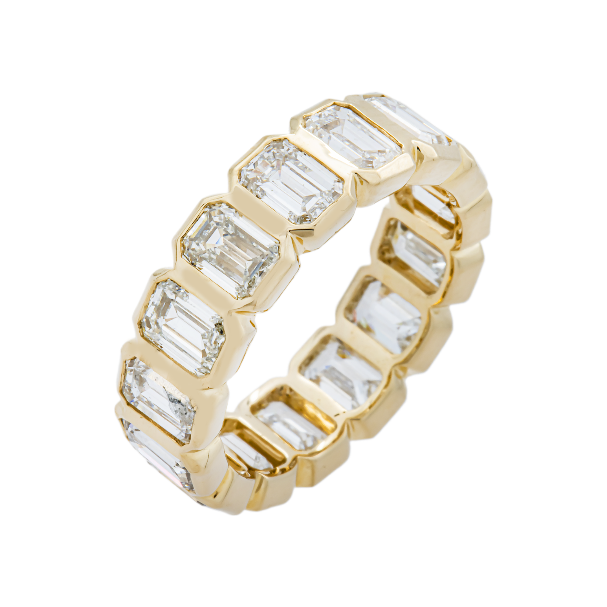 14K Yellow Gold Bezel Set Emerald Diamond Eternity Ring 4.70ct (Size 6)