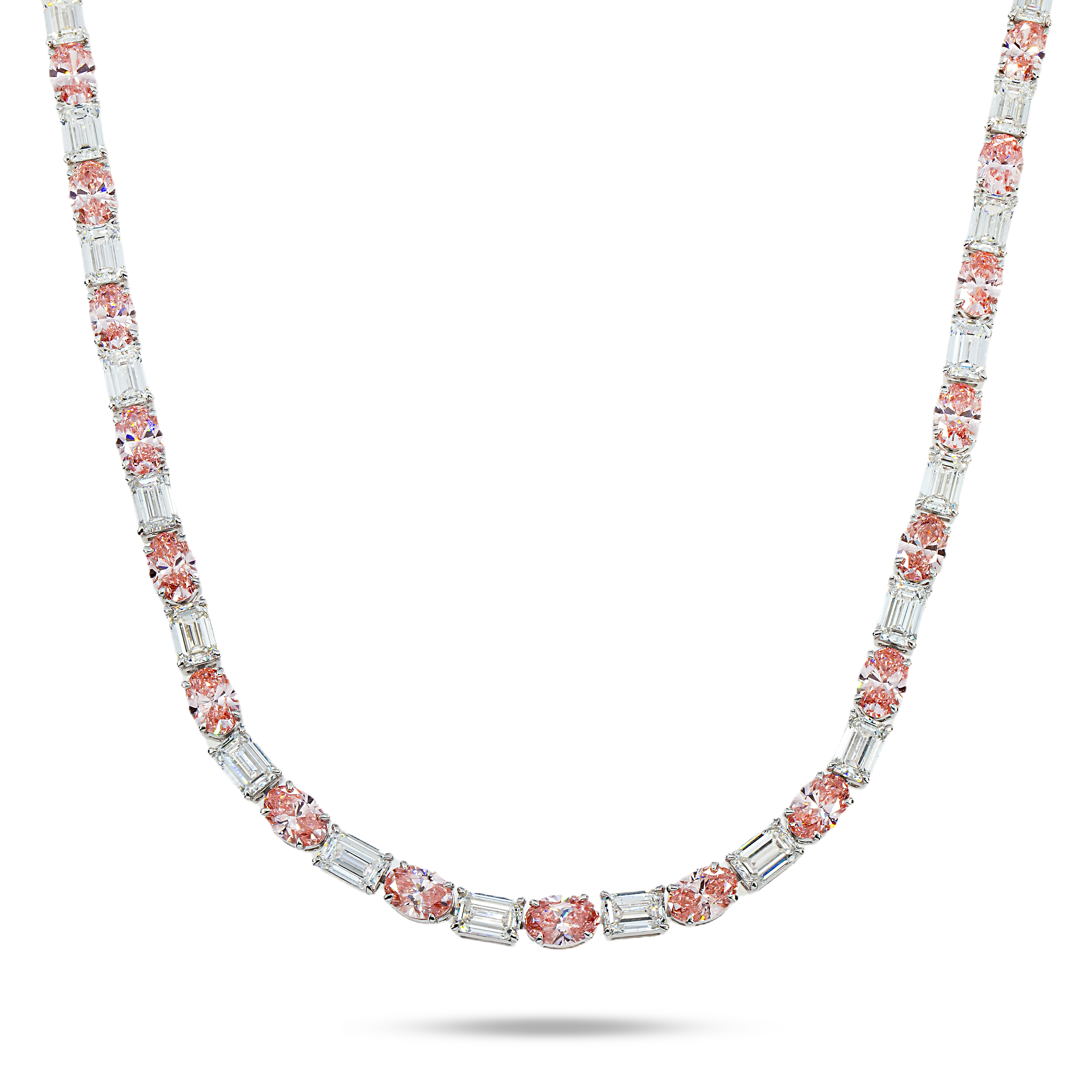 18K White Gold Emerald & Oval Cut Fancy Pink Diamond Chain 51.21Ct Chains