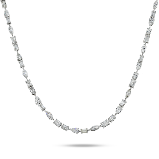 14K White Gold Multi-Cut Diamond Tennis Necklace 31.91ct