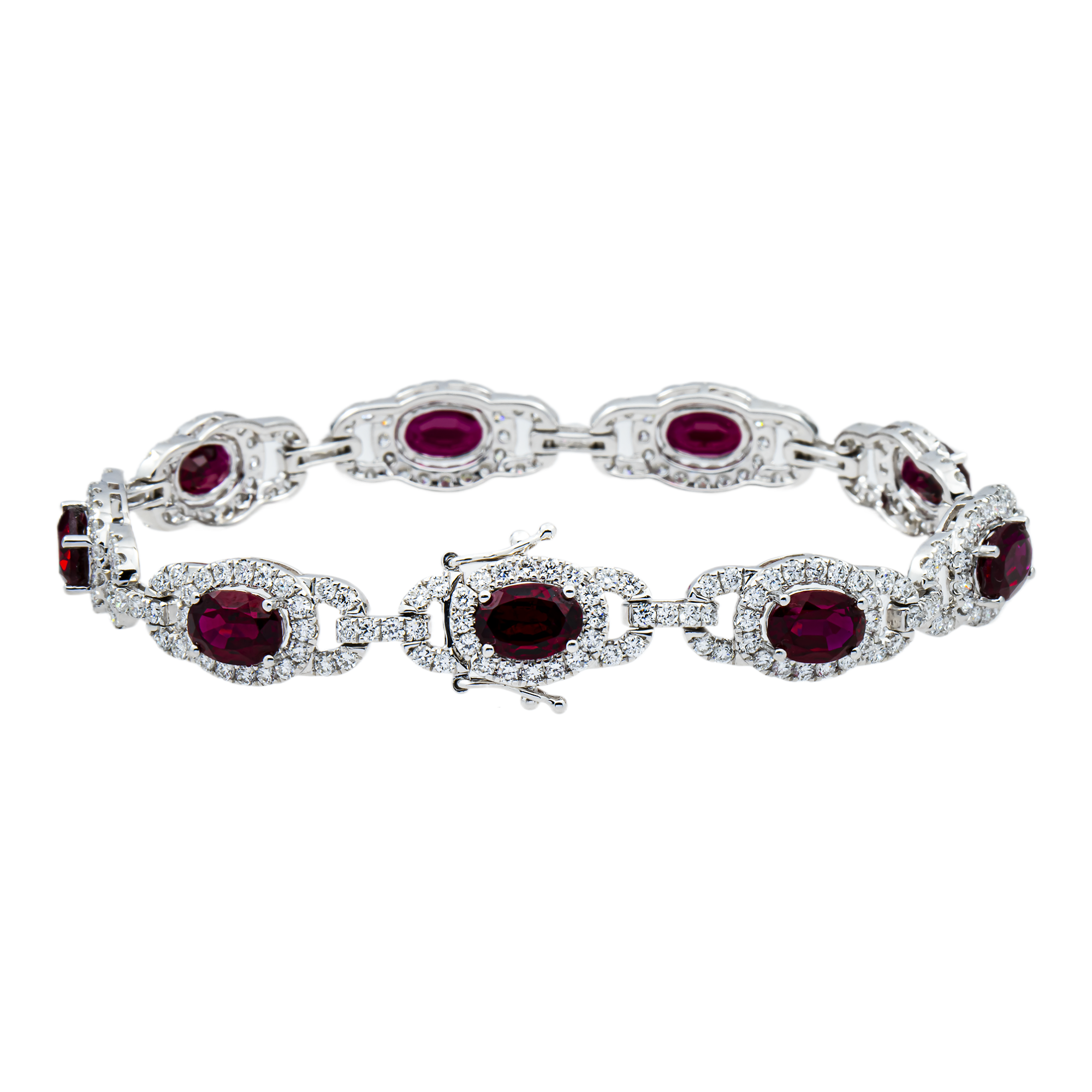 White Gold Oval Cut Ruby & Round Diamond Bracelet 13.96ct